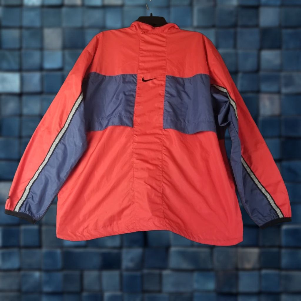 VINTAGE Nike Jacket Men's L Red Blue Center Swoosh Reflective Striped 90s Windbreaker 1996
