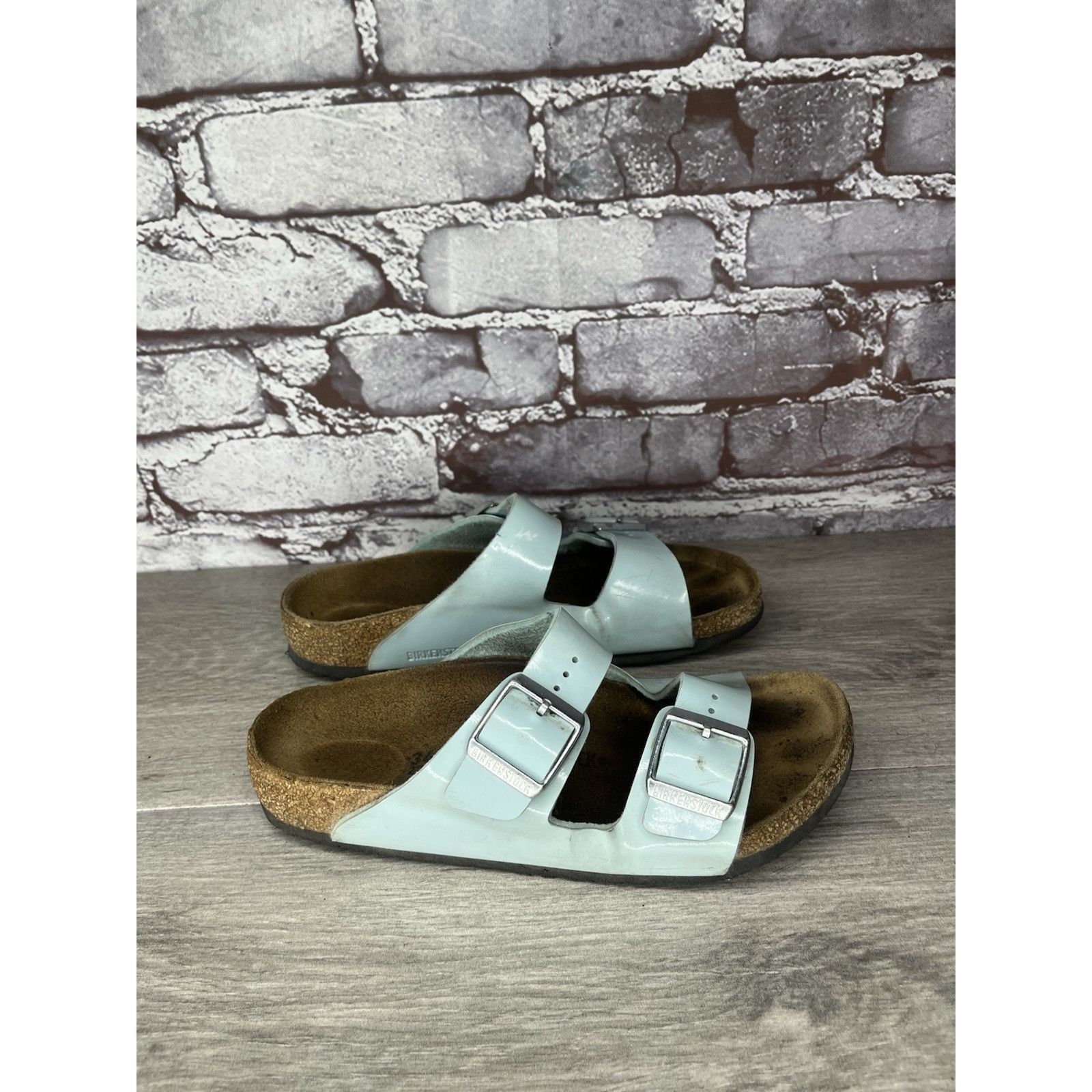 Birkenstock Birkenstock Arizona Turquoise Leather Slide Sandals Big Girl Size US 4 / IT 34 - 19 Thumbnail