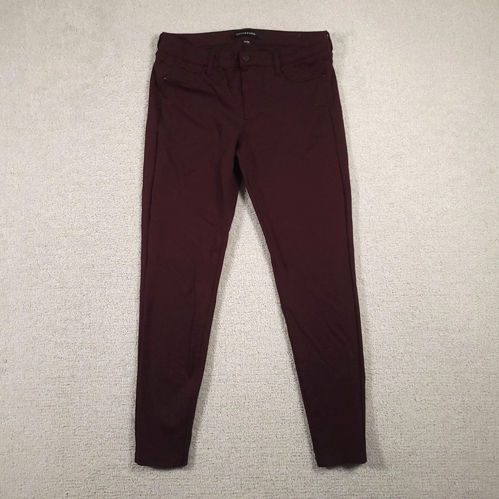Vintage Liverpool Jeans Womens Skinny Pants Denim 10 Aubergine Burgundy Zip Five-Pocket Slim Rise Mid 29in Inseam Dark Dye Size 32" / US 10 / IT 46 - 2 Thumbnail