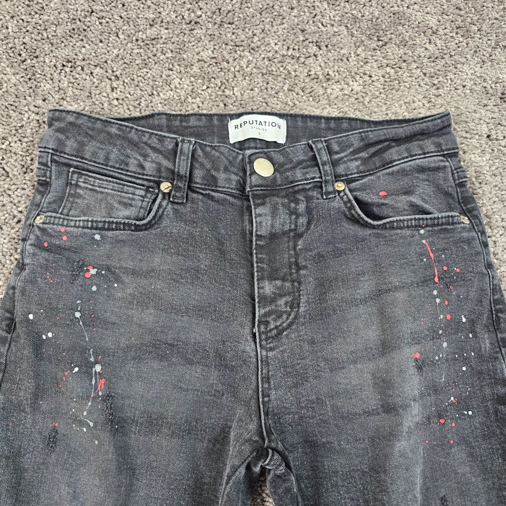 Vintage VINTAGE Serenede Men Jeans Skinny Black Distressed Paint Splatter Stretch 28 Waist 31 Inseam Size US 28 / EU 44 - 3 Thumbnail