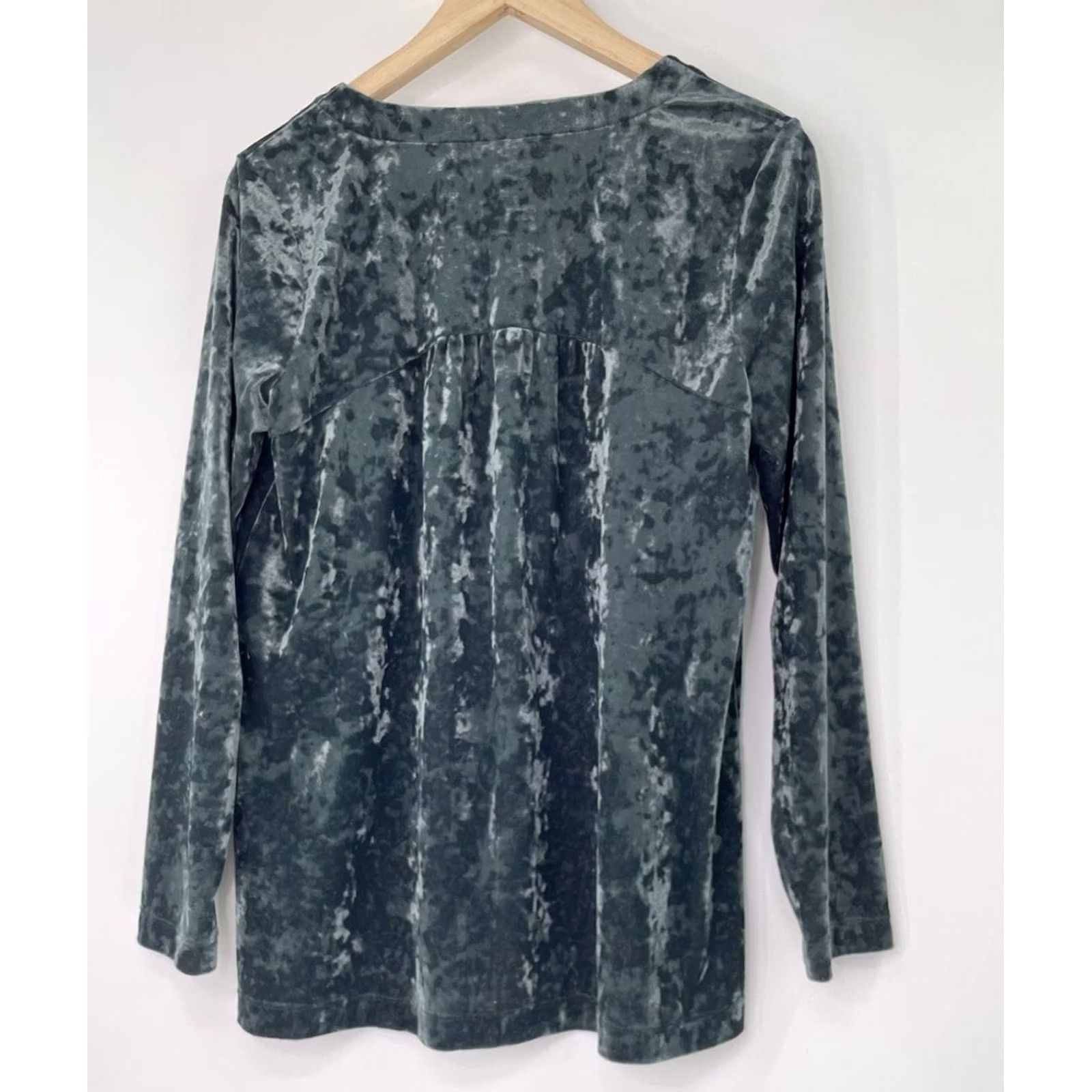 J. Jill J.Jill Tunic Women’s Size Small Green Velvet V-Neck Top Boho Artsy Crushed Size L / US 10 / IT 46 - 2 Thumbnail