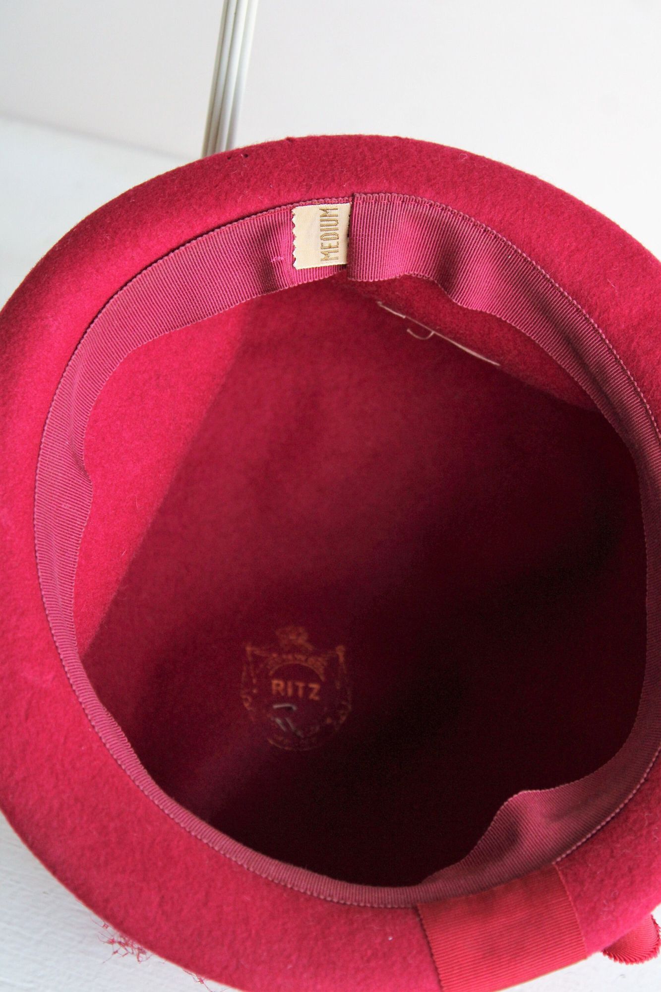 Vintage Vintage 1960s Hat, Red Wool Felt with Veil Trim and Bow, Mil Size ONE SIZE - 8 Thumbnail