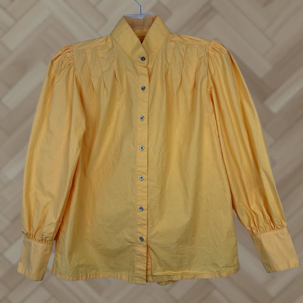 Vintage Frontier Classics Western Blouse Womens Large Yellow 100% Cotton Puff Shoulder Long Sleeve Cowgirl Casual Size L / US 10 / IT 46 - 1 Thumbnail