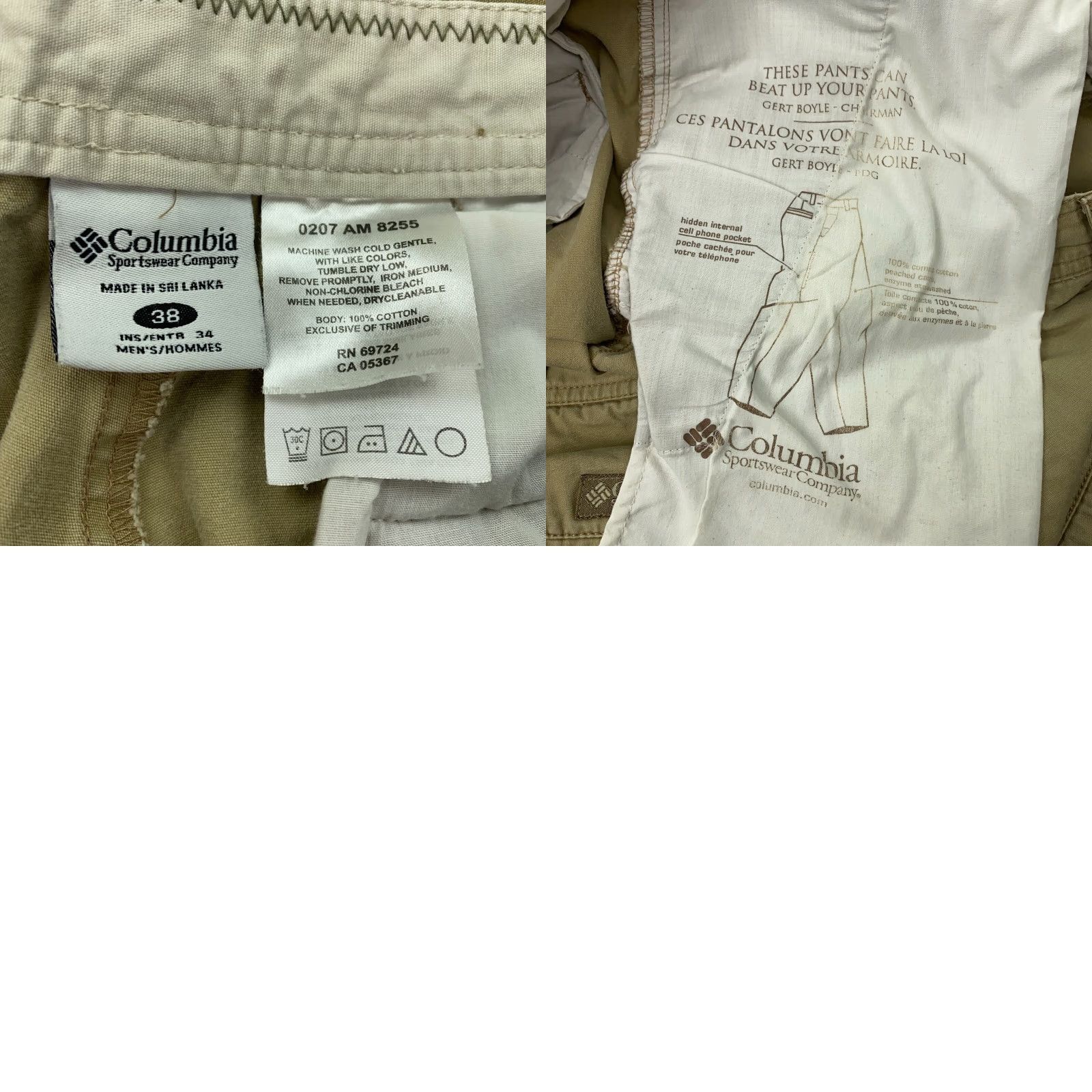 Vintage Columbia Cargo Pants Mens 38 Beige 32" Inseam Relaxed Fit Canvas Cargo Pockets Pants Mens Regular 38" Beige Columbia Omni-Shade Size US 38 / EU 54 - 8 Thumbnail