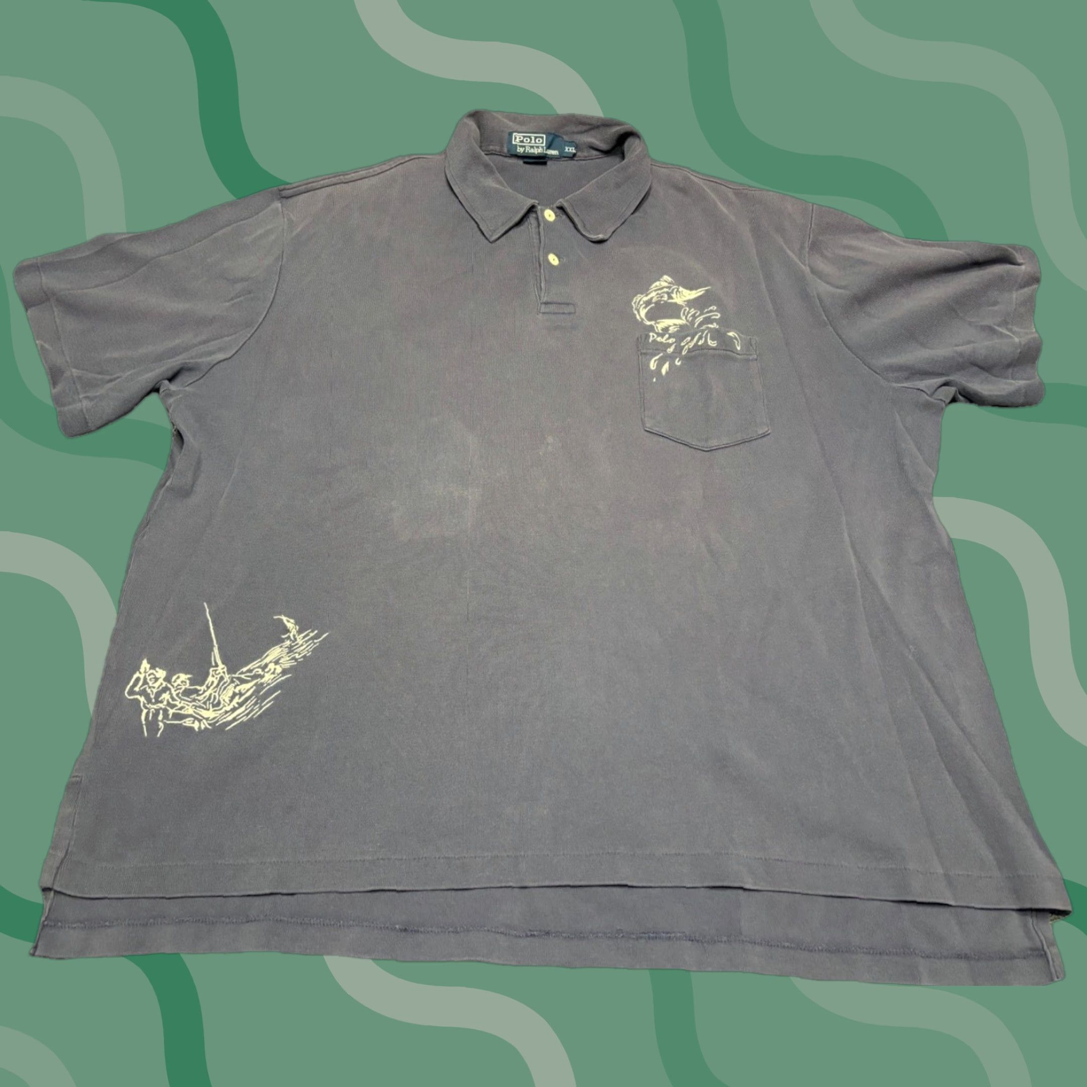 Polo Ralph Lauren VINTAGE Polo Ralph Lauren Polo Shirt Mens 2XL Embroidered Pocket Swordfish Blue 100% Cotton Short Sleeve Sail Fishing Sports Front Pocket Boys Mens Size US XXL / EU 58 / 5 - 1 Thumbnail