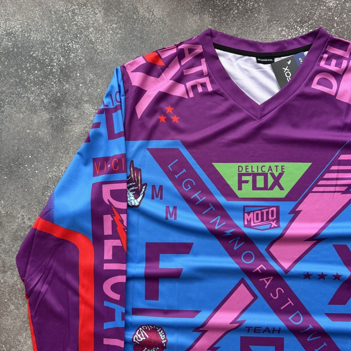 Japanese Brand Delicate Fox Y2K Hype Moto Racing Long Sleeve Jersey Size US XL / EU 56 / 4 - 2 Thumbnail