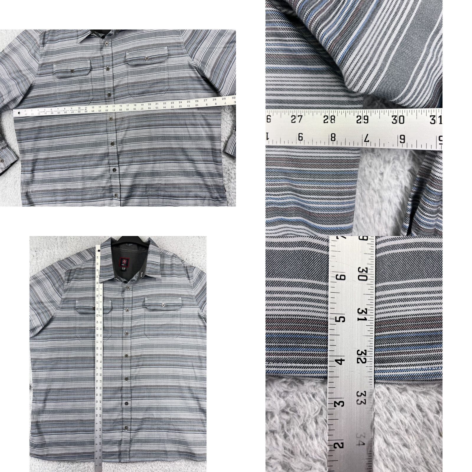 Vintage Swiss+Tech Shirt Men 3XL Gray Striped Long Sleeve Button Up Polyester Blend Size US XXL / EU 58 / 5 - 9 Thumbnail