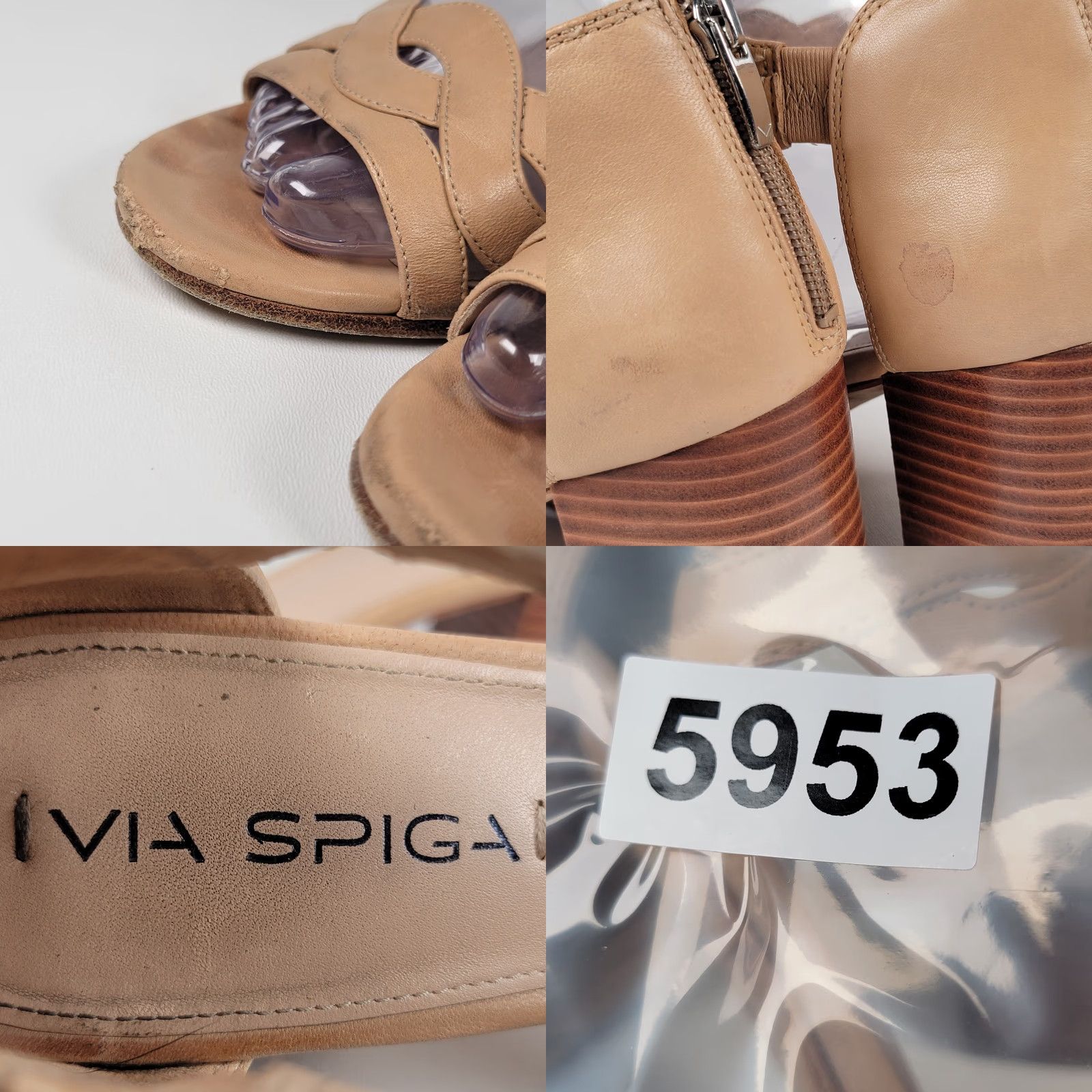 Vintage Via Spiga Beige Leather Slingback Heels Open Toe Buckle 7M Womens Sandals Block Heel ITALY Size US 7 / IT 37 - 9 Thumbnail