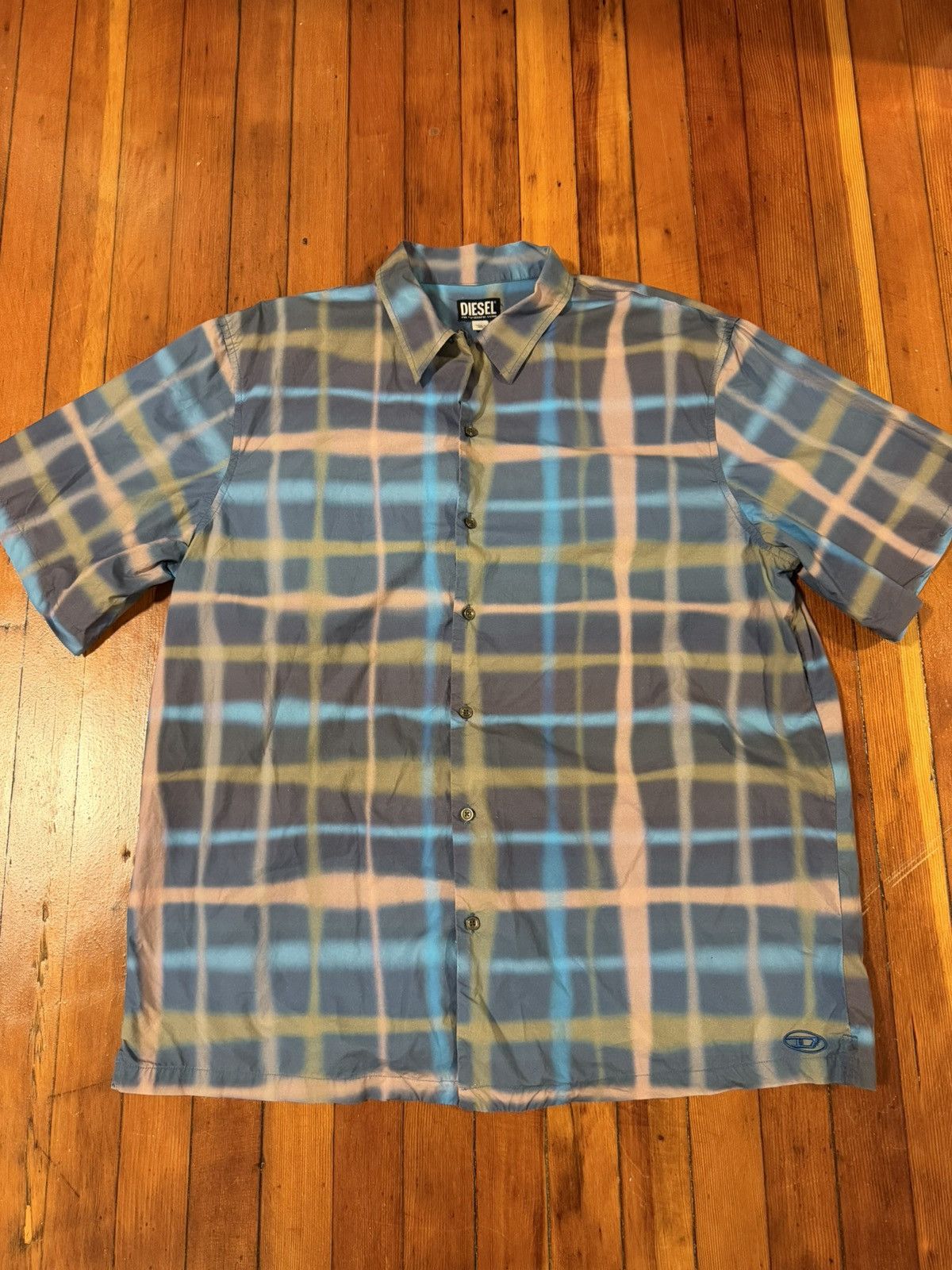 Diesel Diesel green and blue uneven checkered short sleeve button Size US XL / EU 56 / 4 - 1 Thumbnail