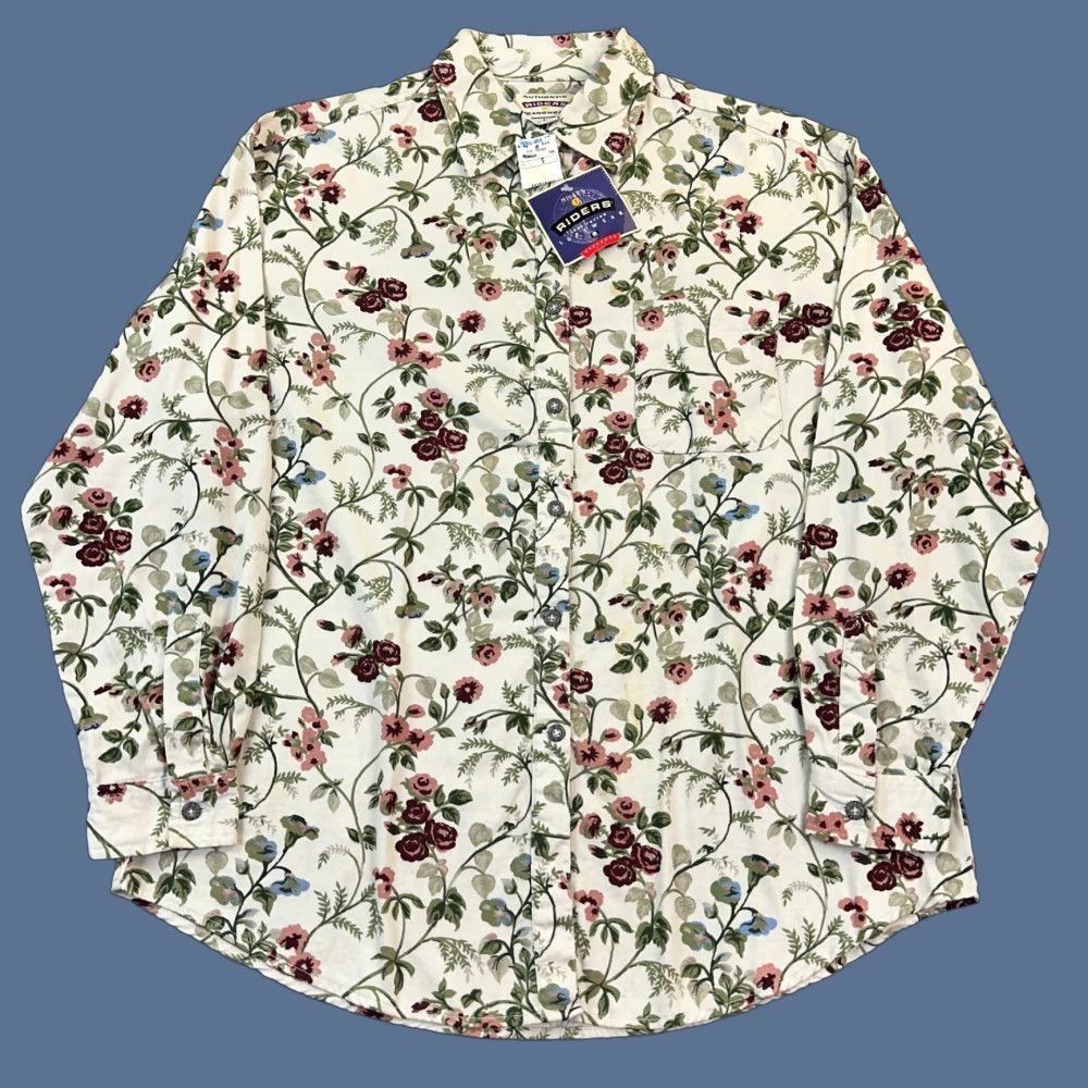 Vintage VINTAGE Riders Jeanswear Shirt Women's Small Beige Floral Print Deadstock 90s Size S / US 4 / IT 40 - 1 Thumbnail