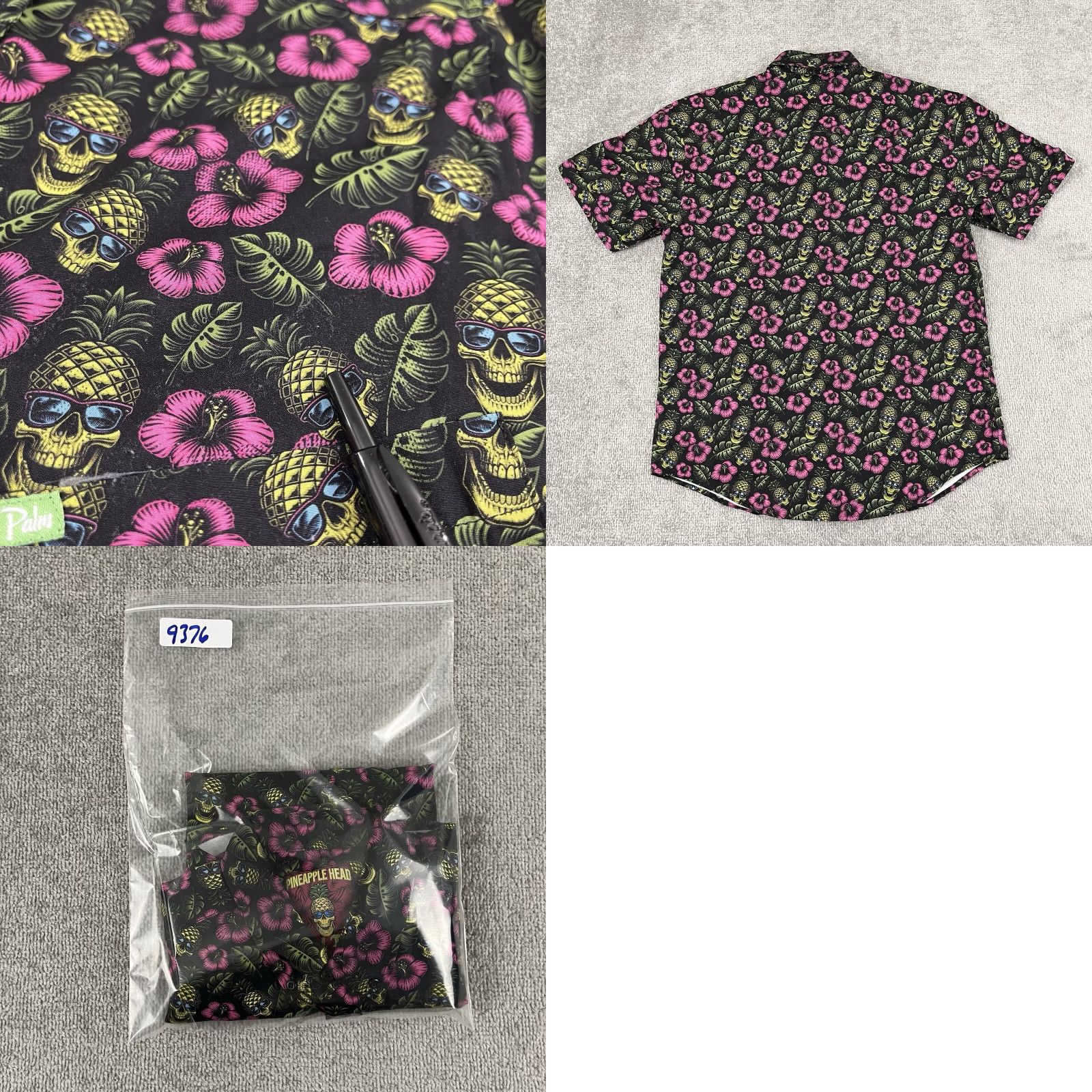 Vintage RAD PALM Shirt Mens Medium Black Pineapple Head Skeleton Stretch Button Down S/S Size US M / EU 48-50 / 2 - 8 Thumbnail