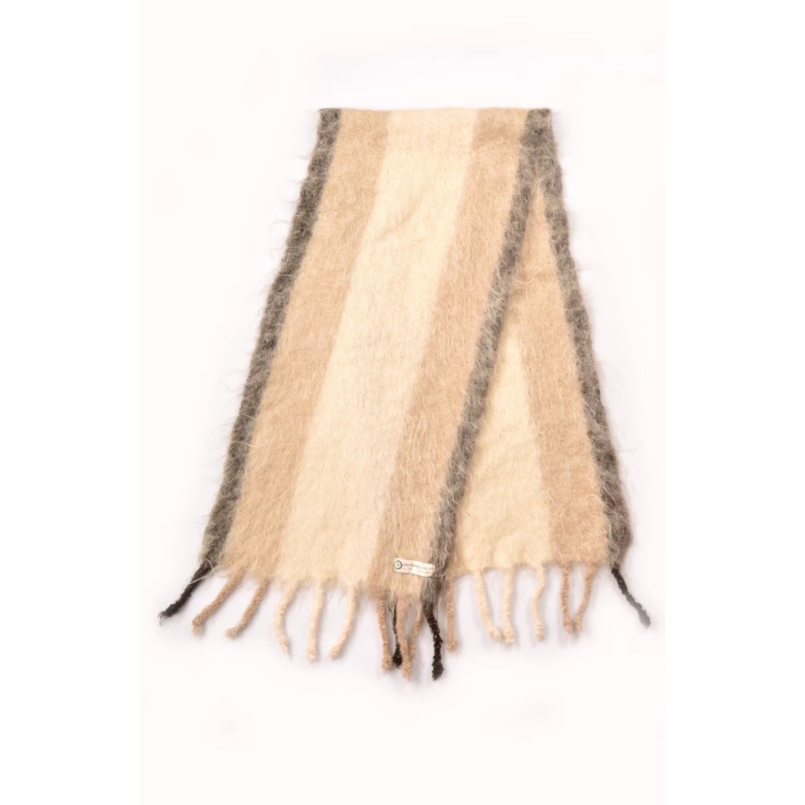 Vintage Lena Rewell Finland All Wool Handmade Scarf Size 160 x 38 cm Beige Wool Scarf Women Used Small Traces of Wear Size ONE SIZE - 4 Thumbnail