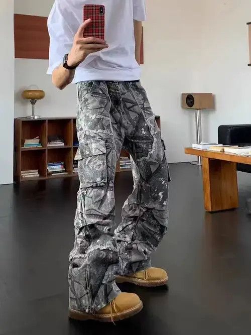 Jean Retro Camo Multi-Pocket Wide-Leg Cargo Jeans Size US 32 / EU 48 - 1 Thumbnail