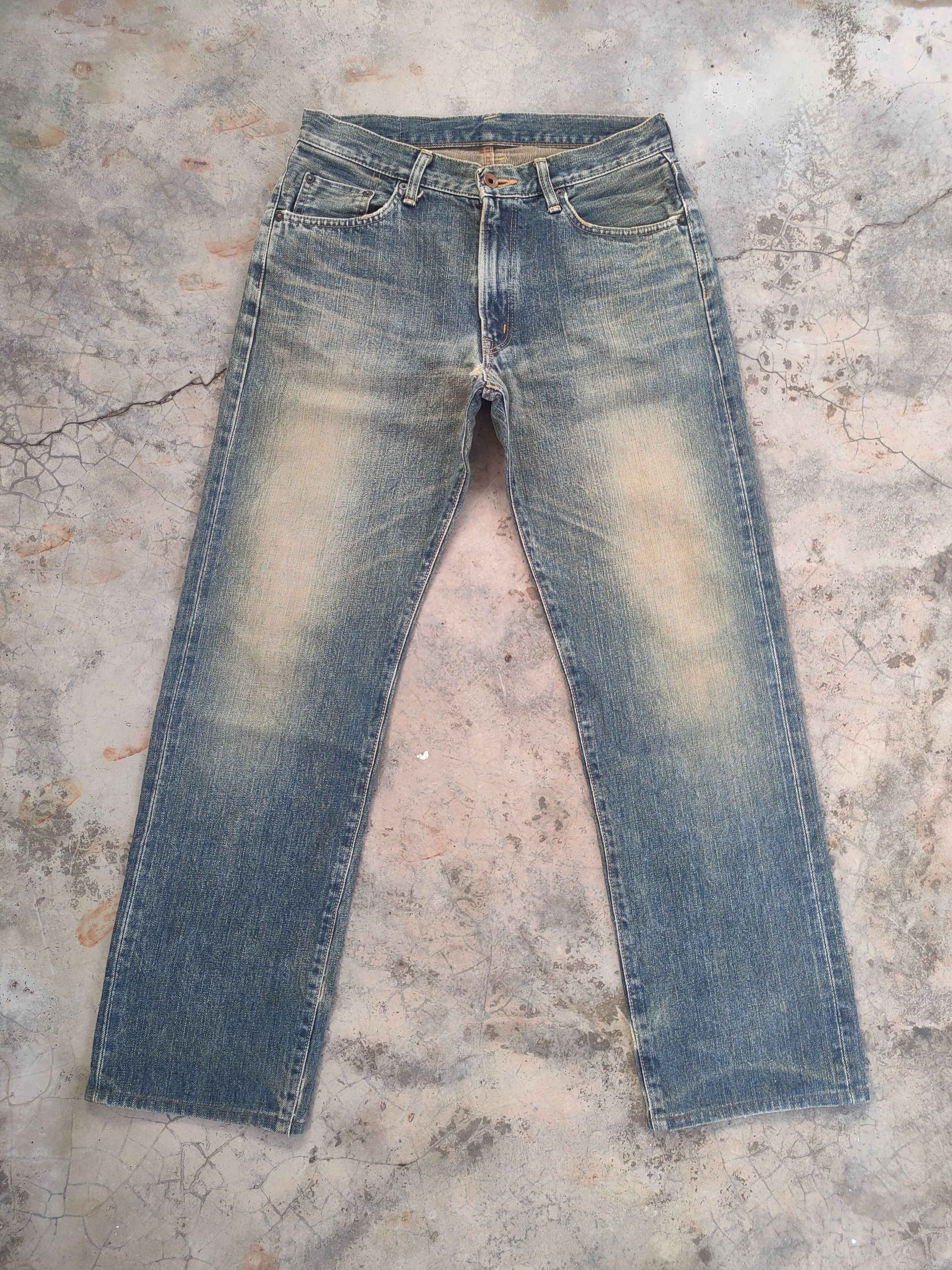 VINTAGE EDWIN 505XX ORANGE TAG RUSTY FADED RIPPED JEAN DENIM