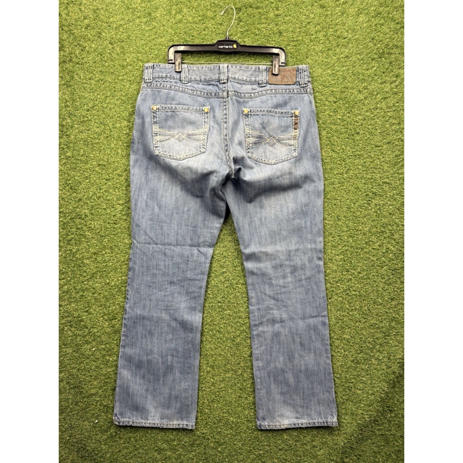 47 Rock 47 Jeans Mens Slim Boot Cut 38x34 Denim Blue Light Wash Wrangler Rock 47 Denim Western Style 5-Pocket Men Inseam 34in Size US 38 / EU 54 - 2 Thumbnail