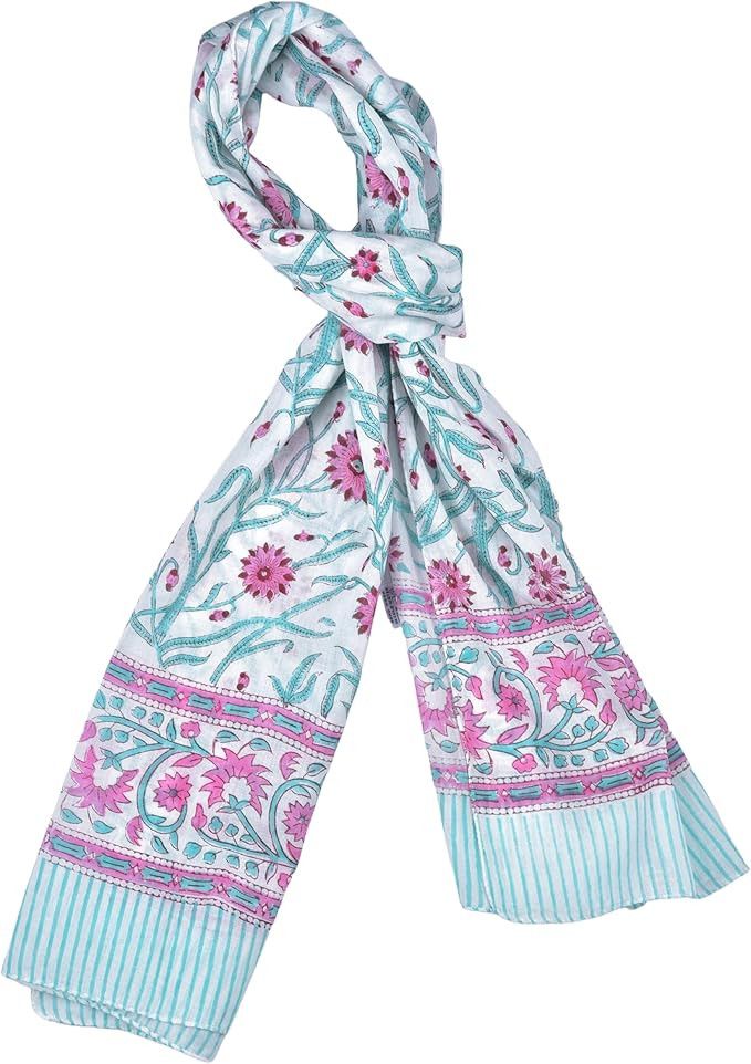 Handmade Cotton Scarf for Women | Handblock Summer Wrap Sarong Size ONE SIZE - 3 Thumbnail