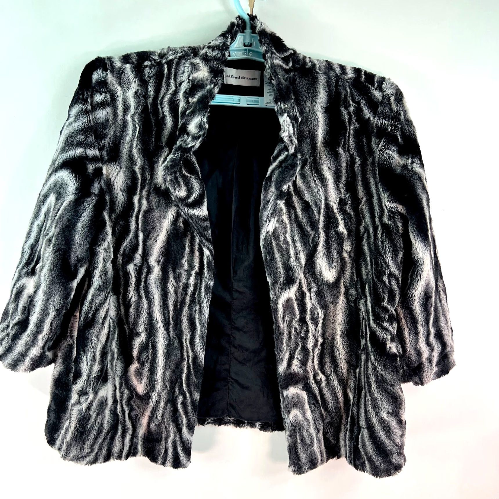 Vintage Alfred Dunner Women Animal Print Faux Fur Open Front Black Jacket 12 Size XL / US 12-14 / IT 48-50 - 2 Thumbnail