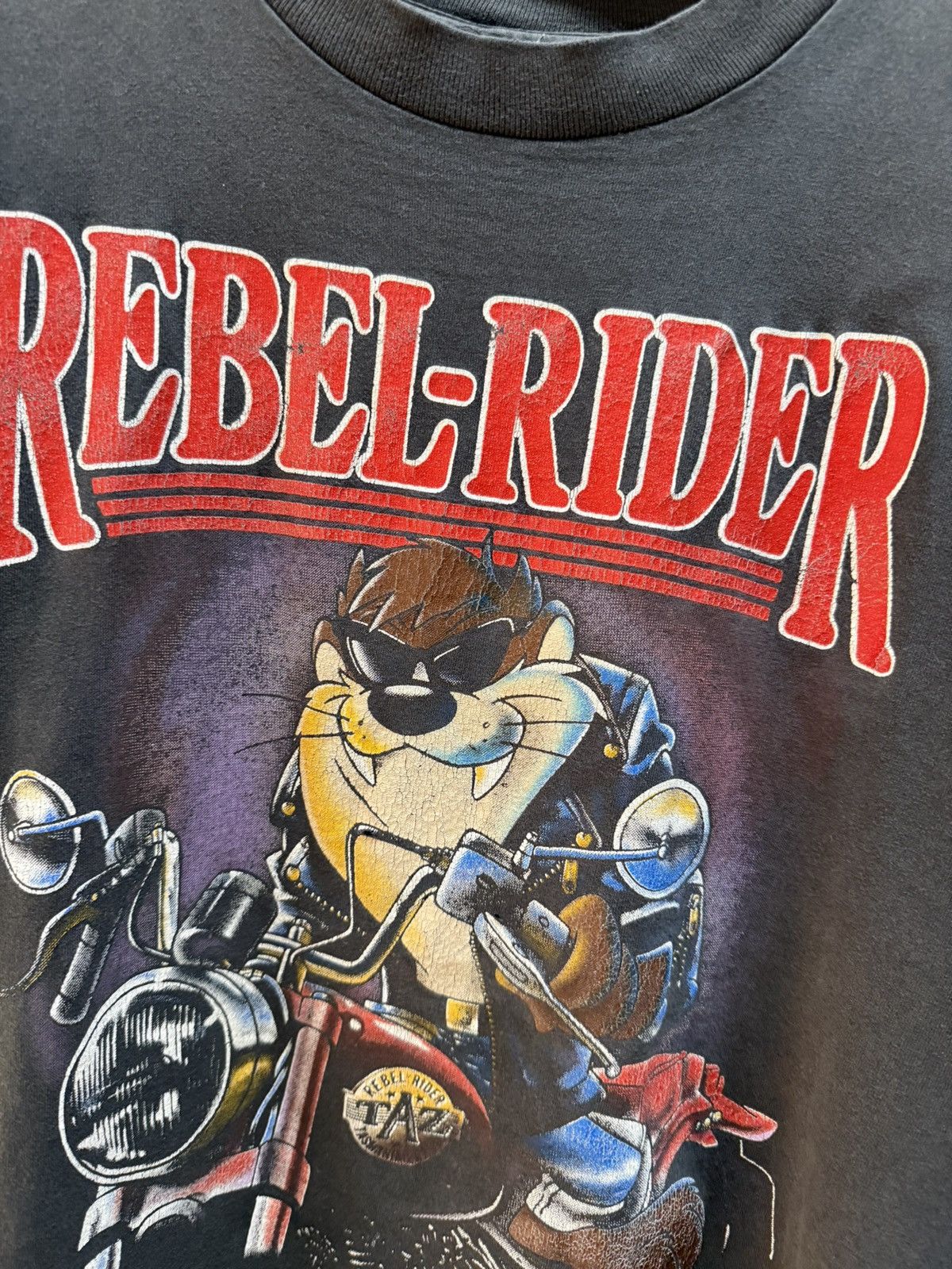 Vintage Vintage 1992 Taz Rebel Rider Faded Trashed biker harley tee Size US M / EU 48-50 / 2 - 8 Thumbnail