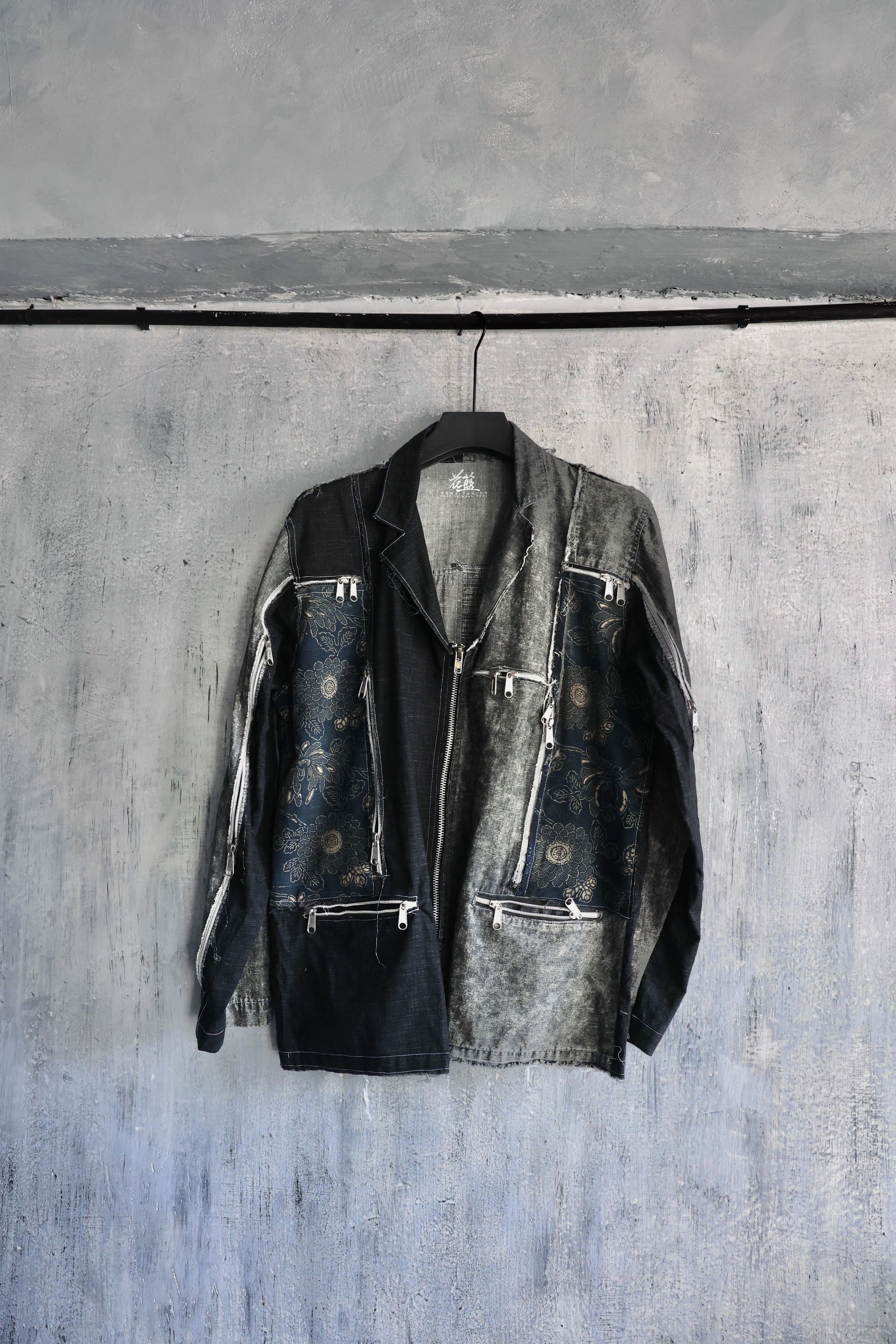 Hana Indigo Zip up blazer patched with japan floral pattern 'Katazome' Size US M / EU 48-50 / 2 - 1 Thumbnail