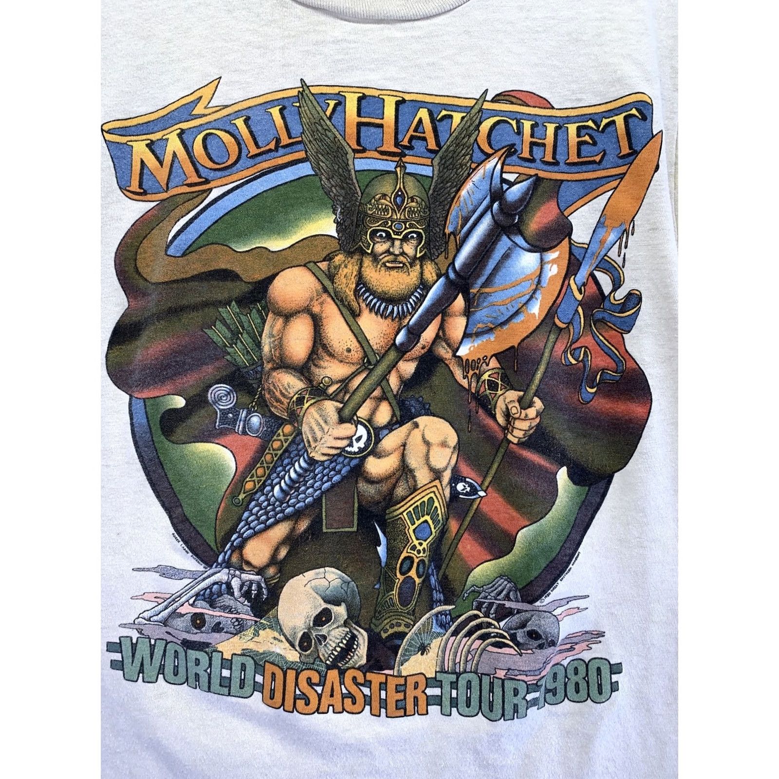 Vintage VINTAGE Molly Hatchet World Disaster Tour 1980 Graphic Mens Tee Shirt M Beige 1980s Concert Mens Shirt Size US M / EU 48-50 / 2 - 2 Thumbnail