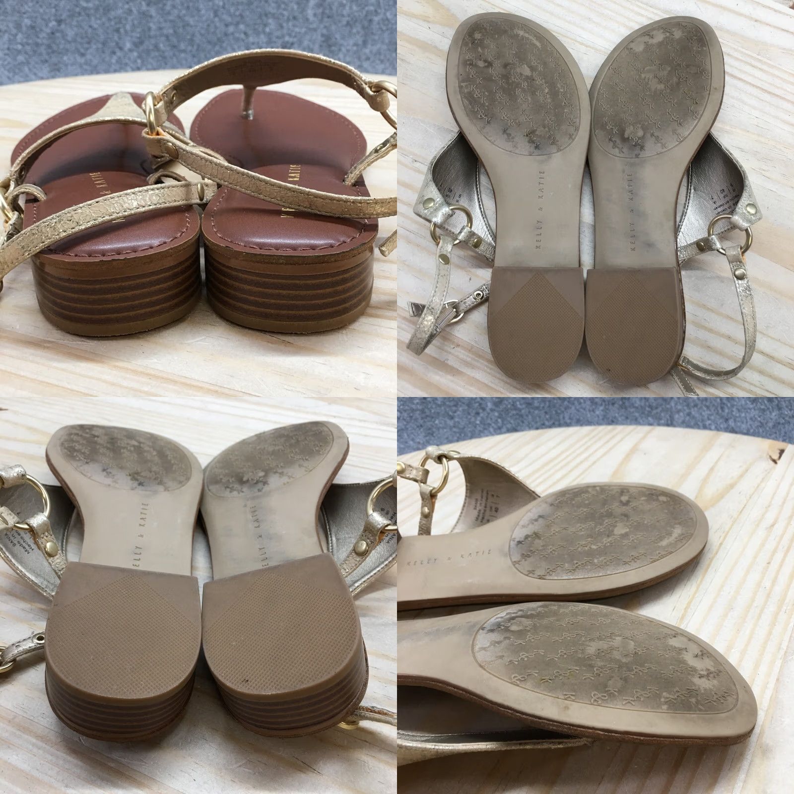 Vintage Kelly And Katie Sandals Womens 9 Bania Casual Slingback Gold Faux Leather Flat Slip-On Adjustable Buckle Shoes Size US 9 / IT 39 - 8 Thumbnail