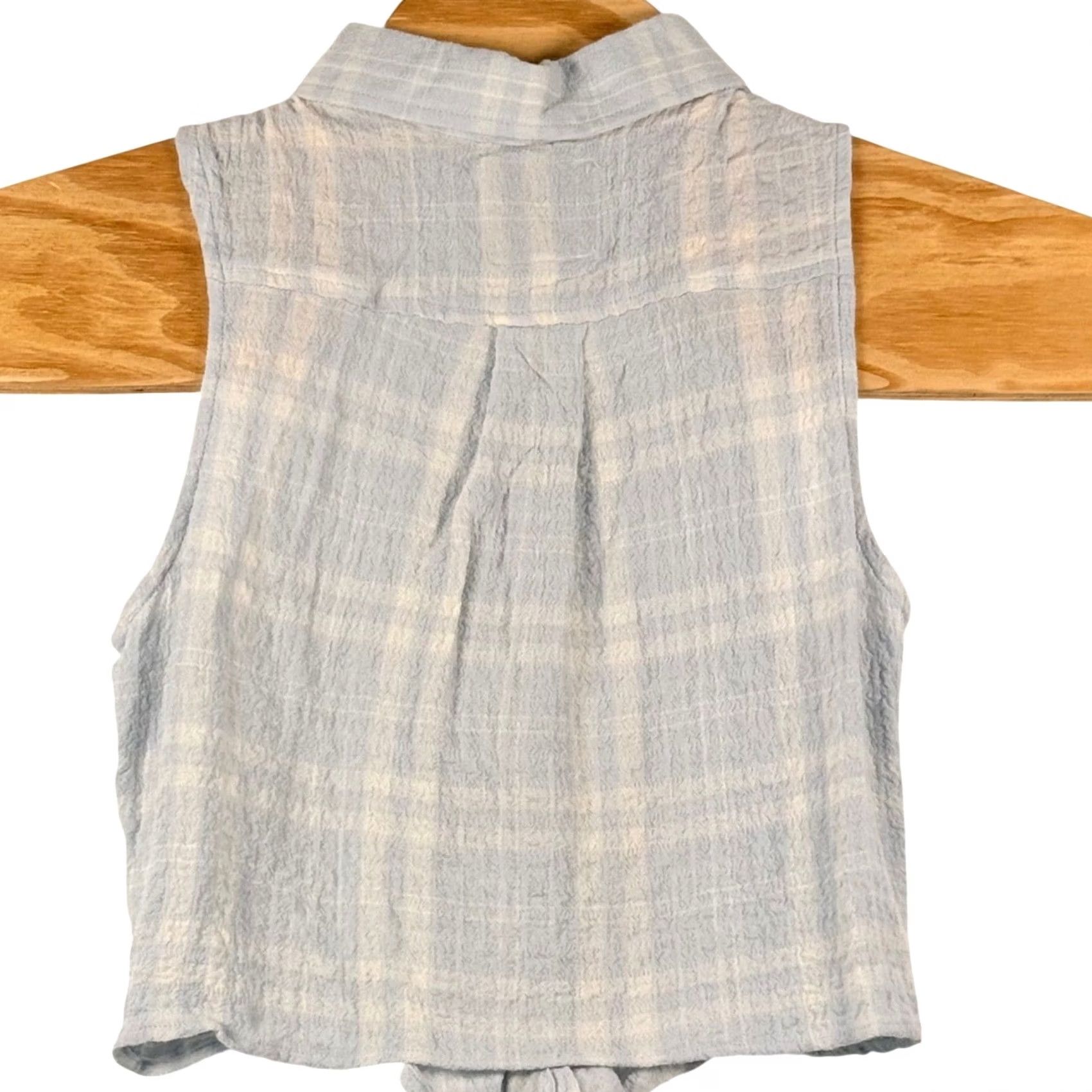 Vintage Ultra Flirt Cropped Tank Blue Plaid Tie Front Sleeveless 90s Summer Womens XS, Cotton Rayon Blend, Button Front, Spring, Casual, Coastal, Vintage No Size XS / US 0-2 / IT 36-38 - 3 Thumbnail