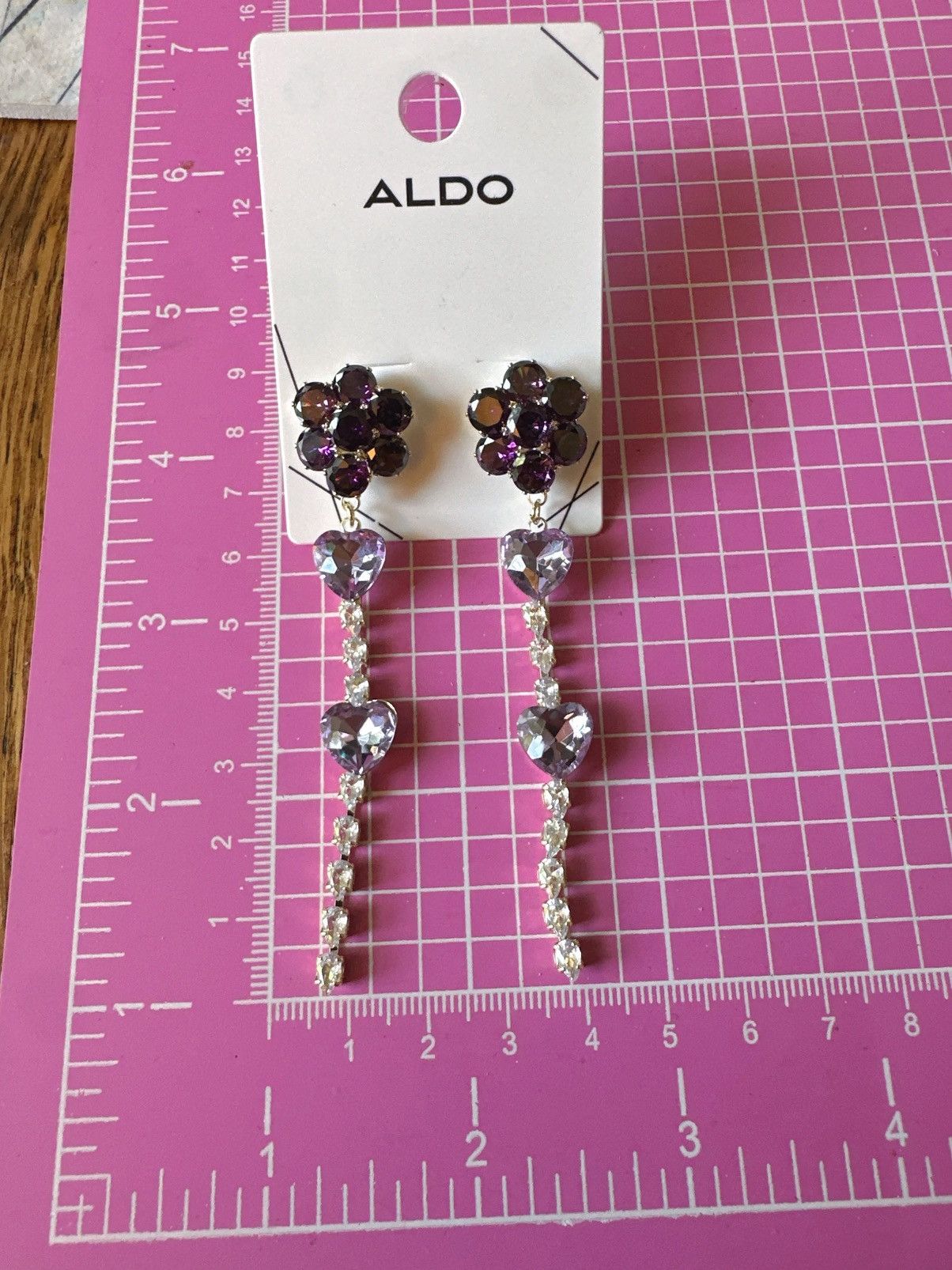 Aldo Aldo earrings gold tone purple heart crystal diamond paved Size ONE SIZE - 5 Thumbnail