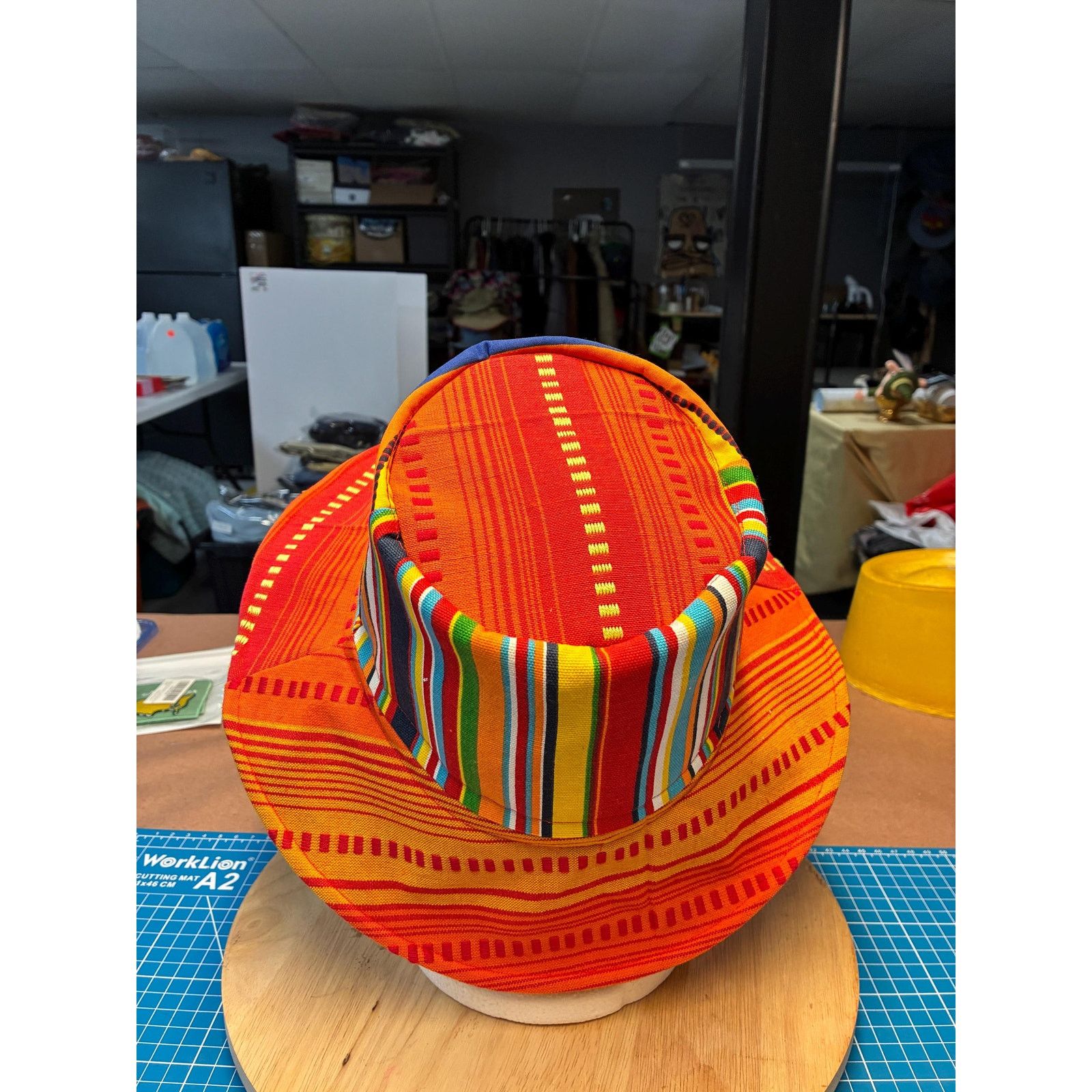Other Upcycled Bucket Hat — Fiery Orange Mixed Stripe, Marigold Size ONE SIZE - 5 Thumbnail