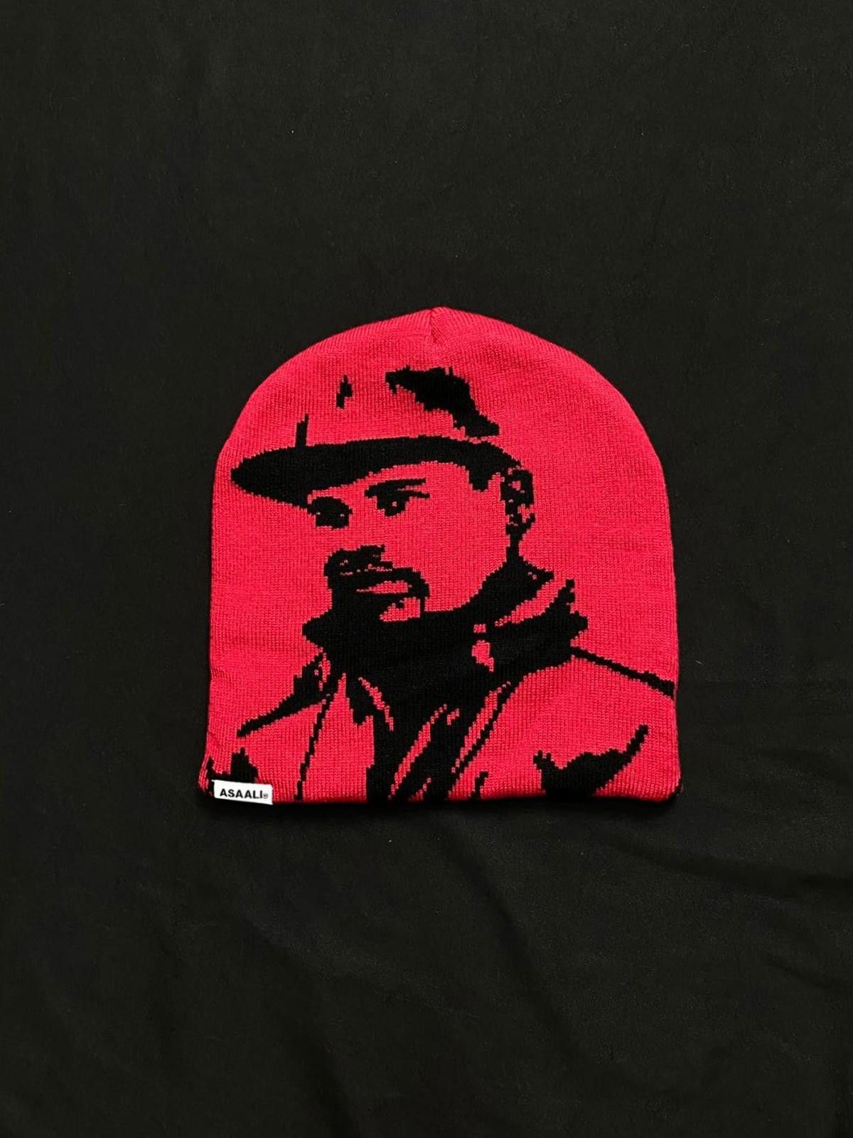 Asaali Rare Asaali Cartel Skully No Cuff Knit Red Beanie Hats OS Size ONE SIZE - 4 Thumbnail