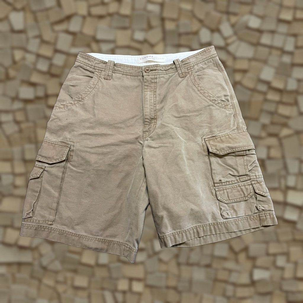 Vintage Sonoma Cargo Shorts Men 36 Beige Brown Pockets Regular Inseam 10 in Vintage No Jeans Shorts Size US 36 / EU 52 - 1 Thumbnail