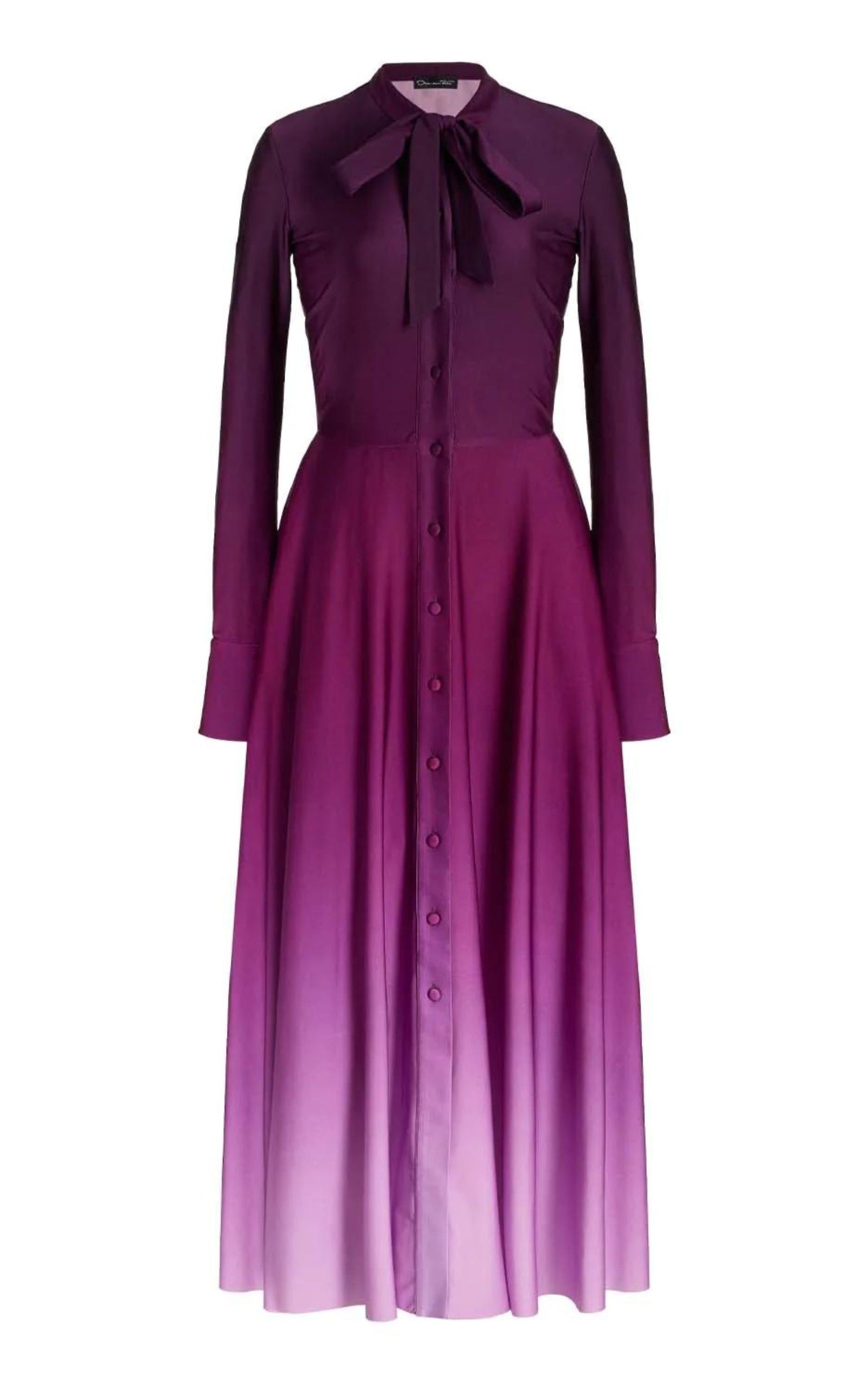 image of Oscar De La Renta Long-Sleeve Ombre Jersey Midi Dress in Purple, Women's (Size XL)