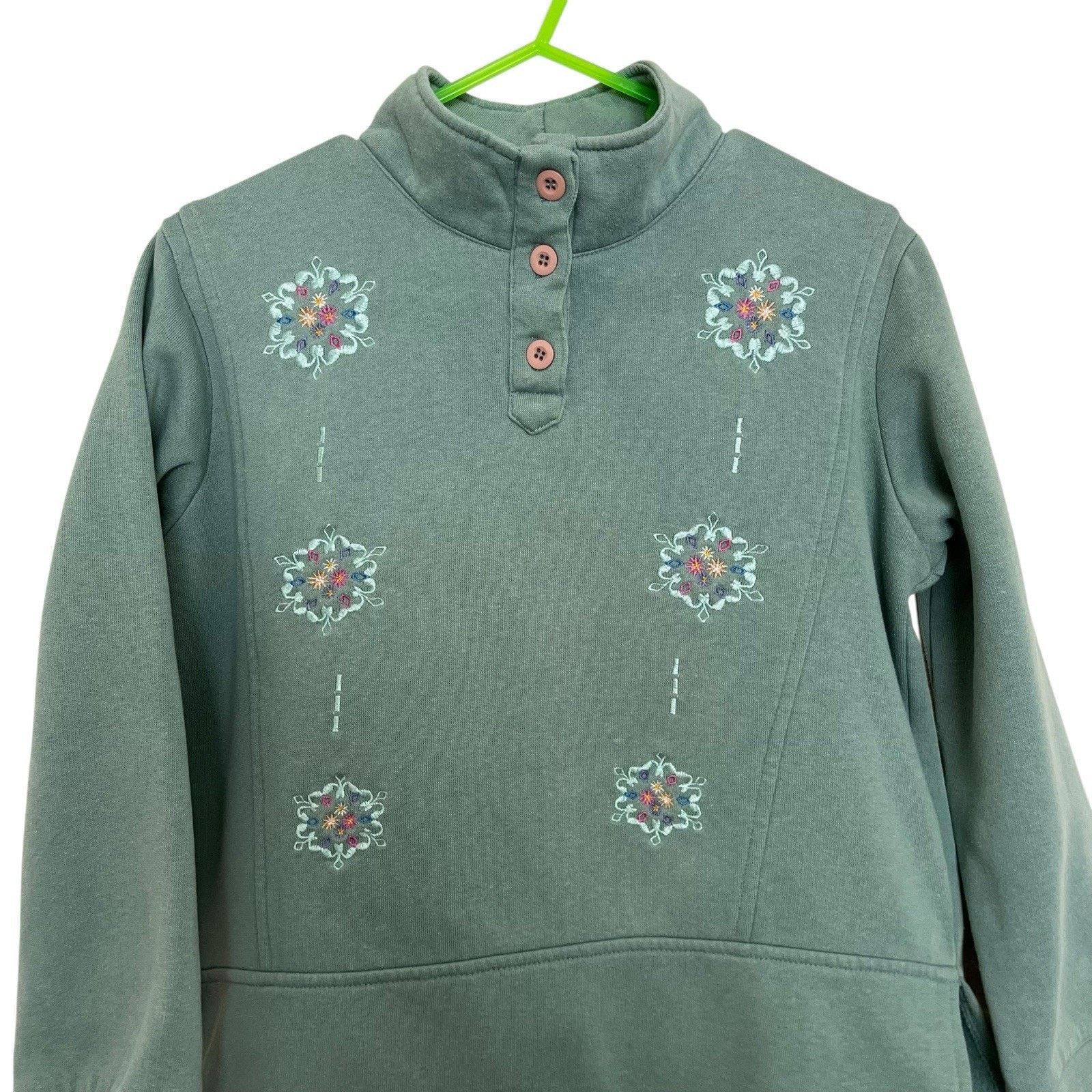 Vintage Vintage Green Floral Embroidered 1/4 Button Sweatshirt Size S / US 4 / IT 40 - 2 Thumbnail