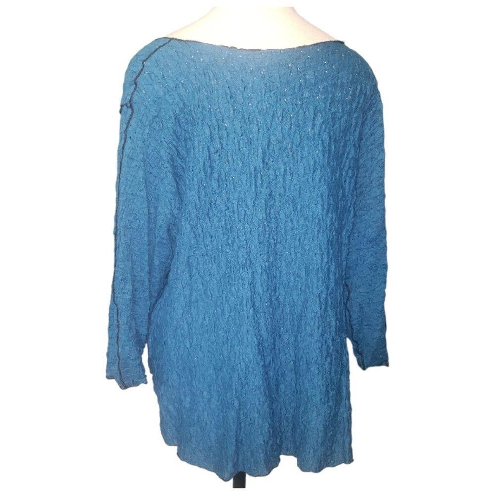 Designer CT237 Noblu Teal Pucker Black Trim V-neck Pocket Shirt S Size S / US 4 / IT 40 - 5 Thumbnail