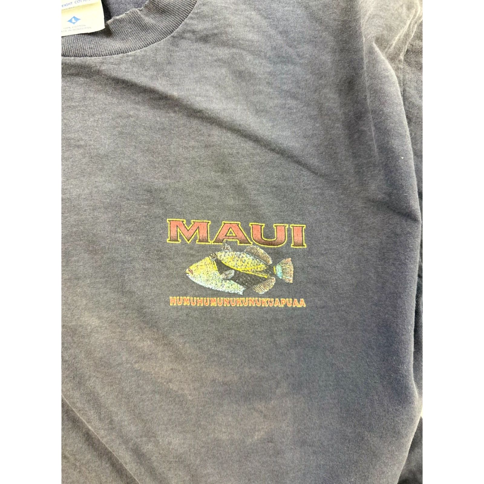 Jerzees Maui Hawaii Shirt Mens Large Navy 100% Cotton Jerzees Tee Graphic Print Humuhumunukunukuapuaa Shirt Size US L / EU 52-54 / 3 - 5 Thumbnail
