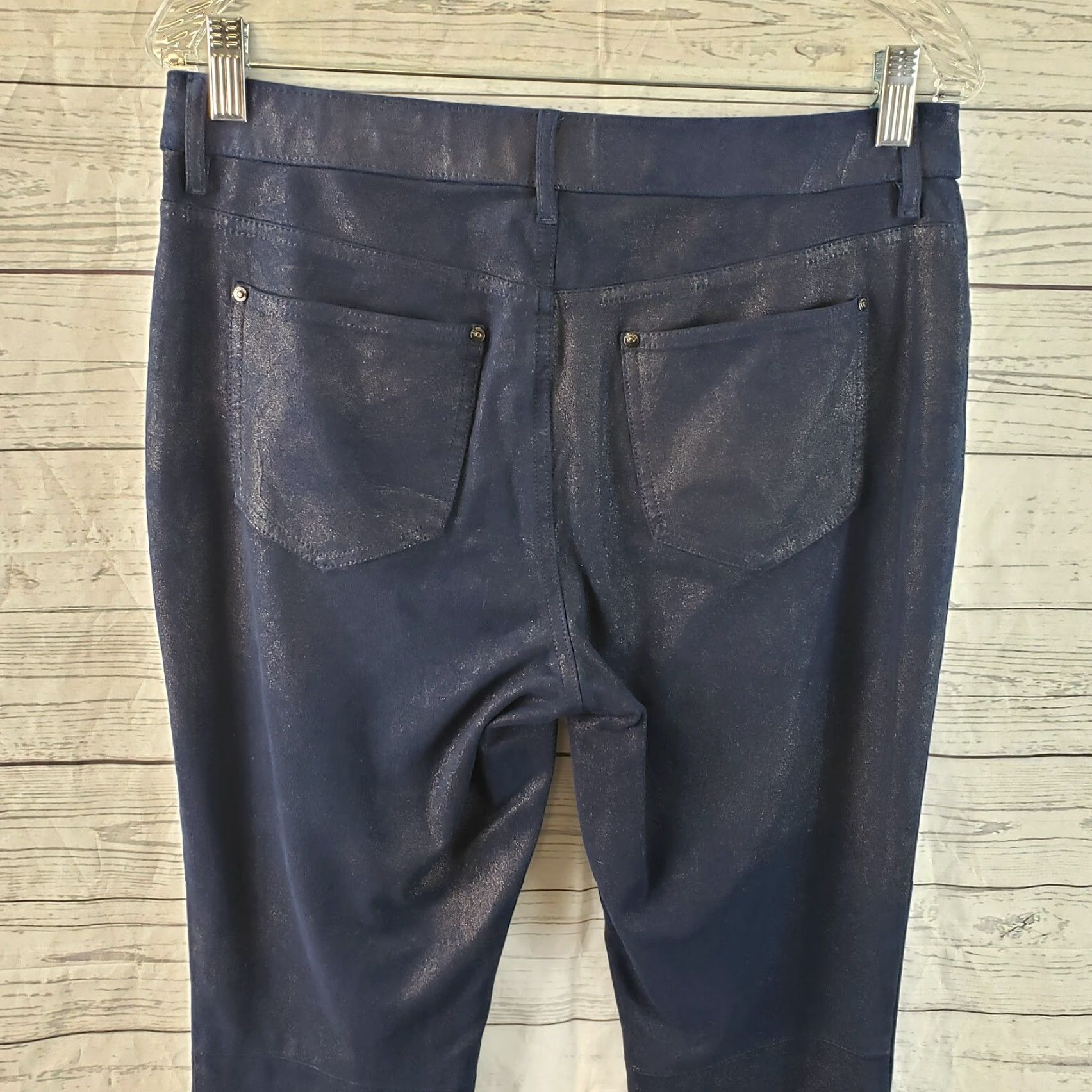Vintage Chico's Womens Faux Suede Knit Pants Sz 6 Blue Shimmer Mid Rise Skinny Pants Womens Jeans Leg Style Skinny Inseam 28.5" Size 28" / US 6 / IT 42 - 4 Thumbnail