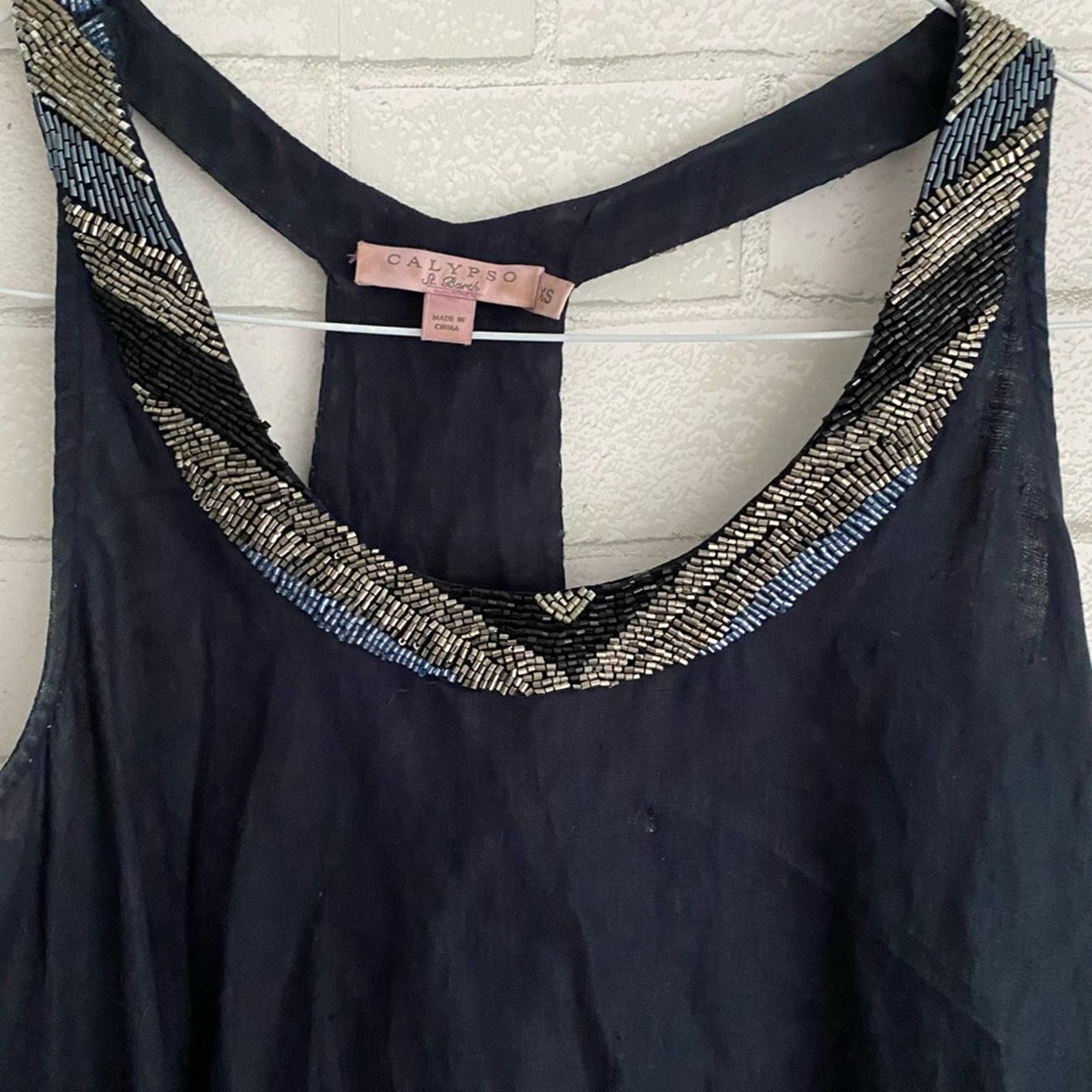 Calypso St Barth Calypso St Barth Navy Blue Linen Sequin Neck Tank Dress XS Size XS / US 0-2 / IT 36-38 - 5 Thumbnail