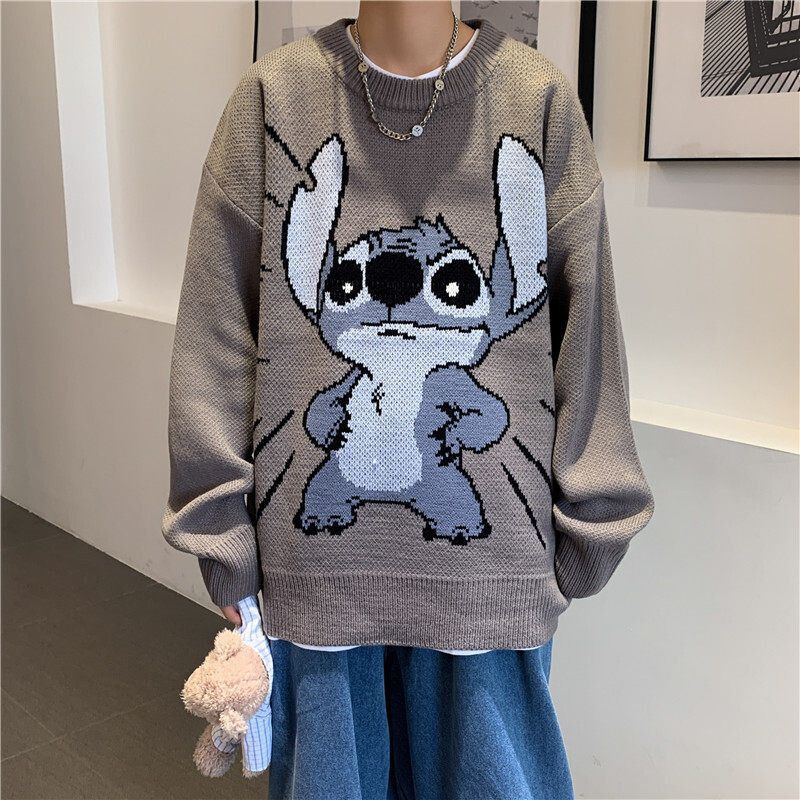 image of Hype x Vintage Disney Lilo And Stitch Loose Sweater in Grey, Men's (Size Medium)