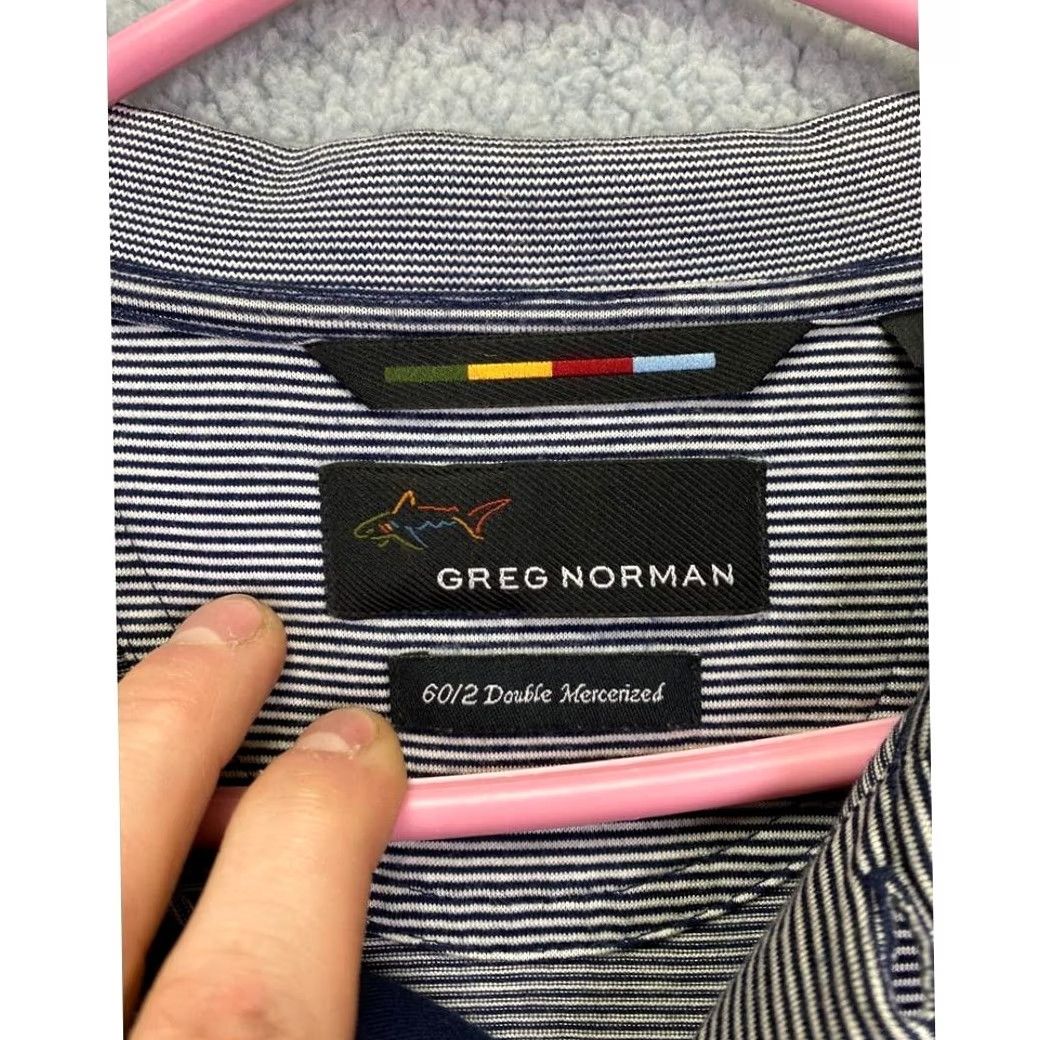 Vintage Greg Norman Shirt Mens 2XL Grey Striped Polo Golf Short Sleeve 100% Cotton Breathable Easy Care Size US XXL / EU 58 / 5 - 4 Thumbnail