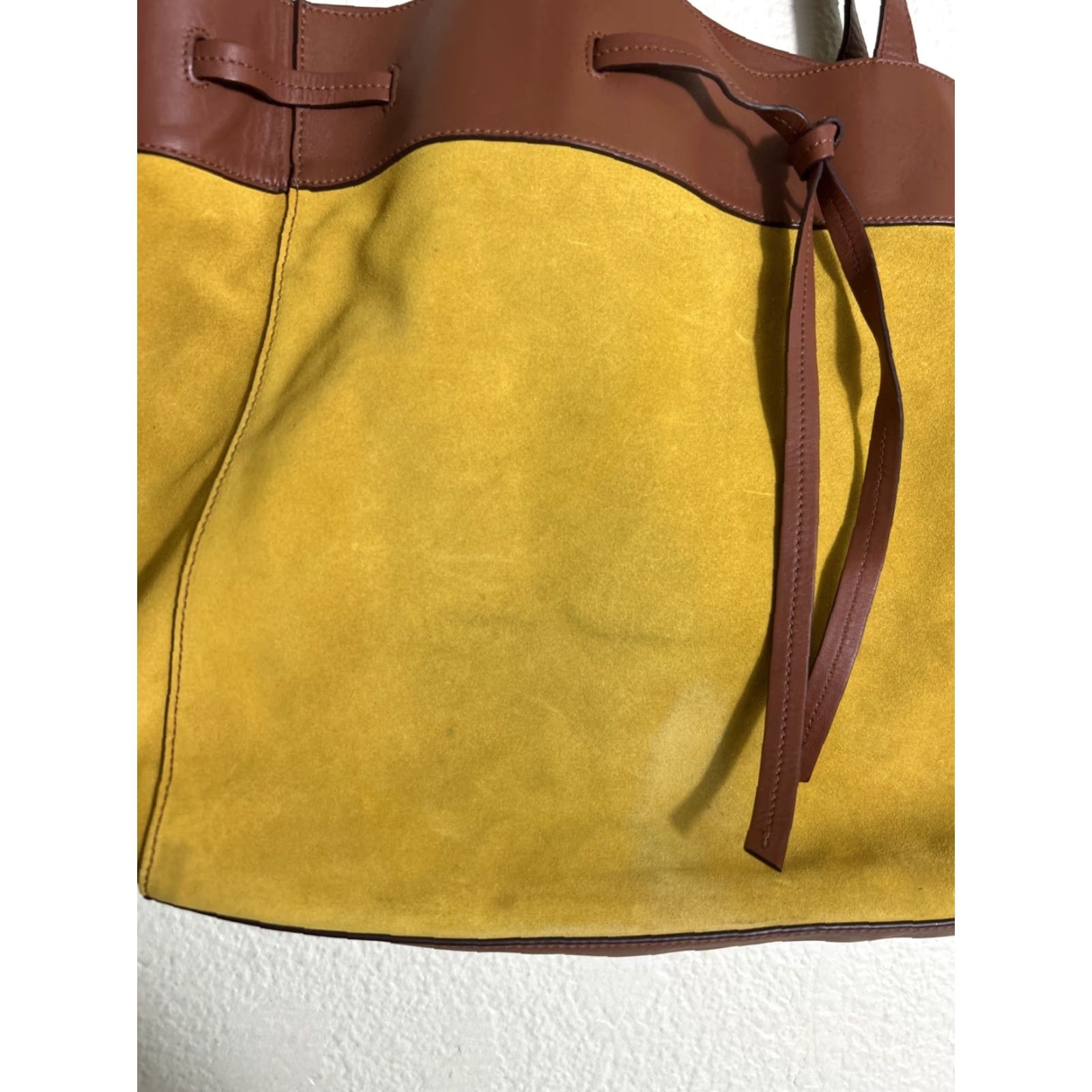 Gerard Darel Gérard Darel Large Brown Leather Tote Bag Yellow Suede 13.5x13x4 Stains Women Tote Size ONE SIZE - 3 Thumbnail