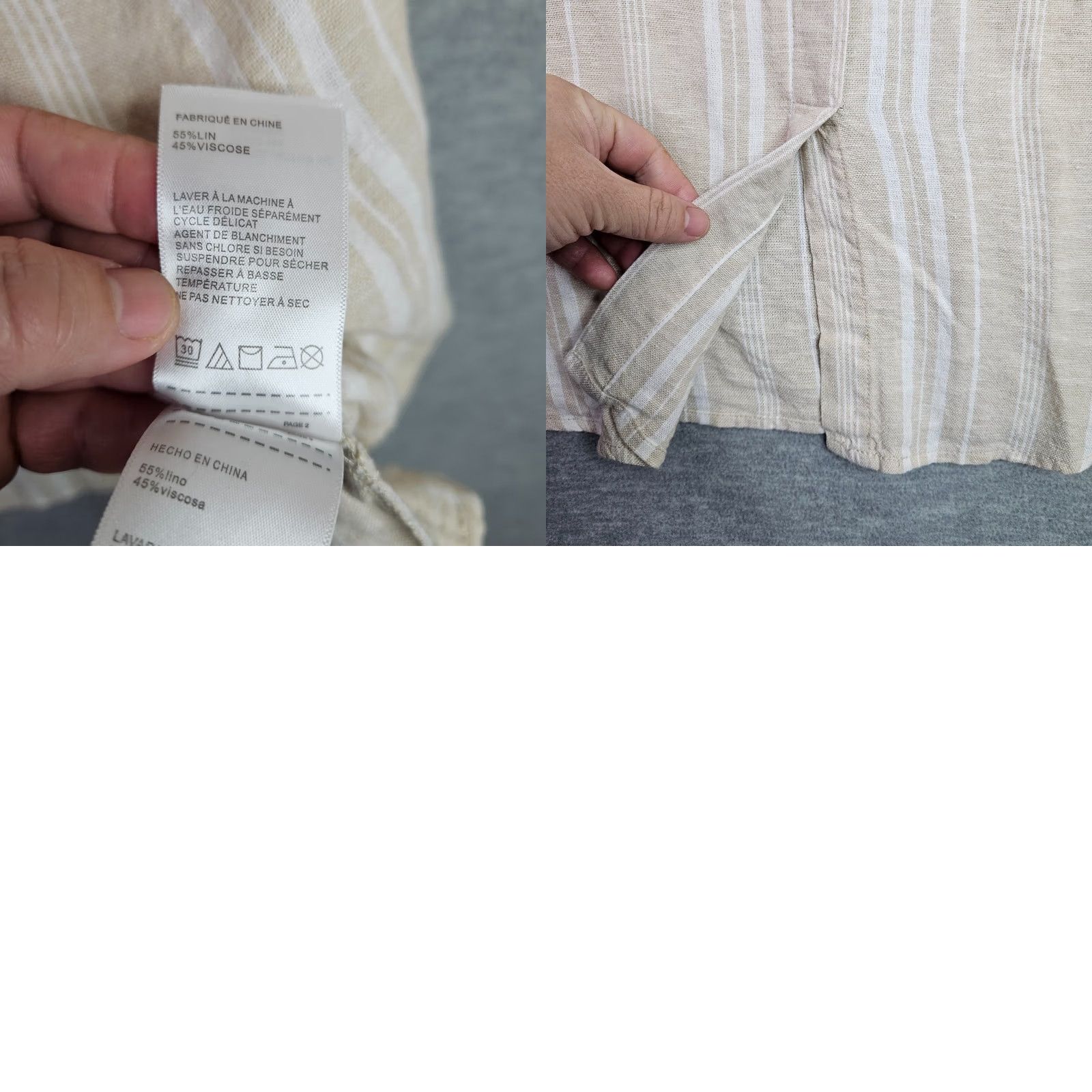 Ellen Tracy Ellen Tracy Blouse Woman Striped Linen Blend Beige Short Sleeve Round Neck Zip Front Buttonless Pullover Regular Fit Cotton-Free Size M / US 6-8 / IT 42-44 - 8 Thumbnail