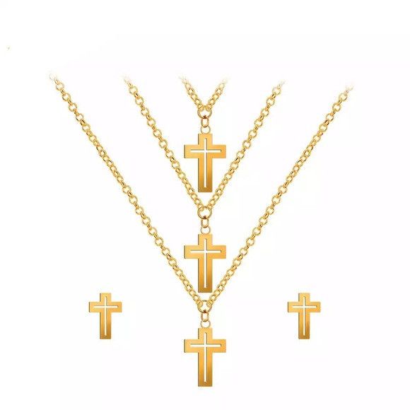 The Unbranded Brand Stainless steel cross necklace & earrings set Size ONE SIZE - 1 Thumbnail