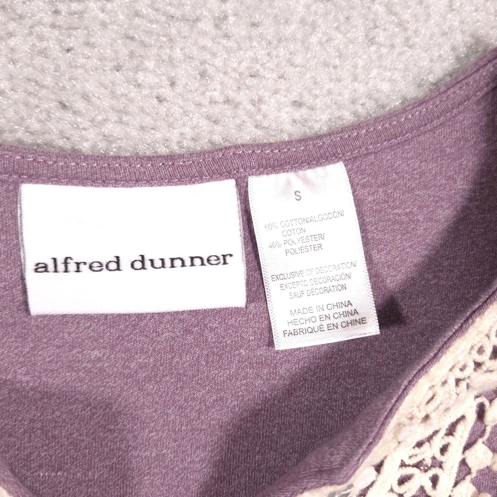 Vintage Alfred Dunner Shirt Womens Small Purple Crochet Sequin 3/4 Sleeve Tunic Top Size S / US 4 / IT 40 - 5 Thumbnail