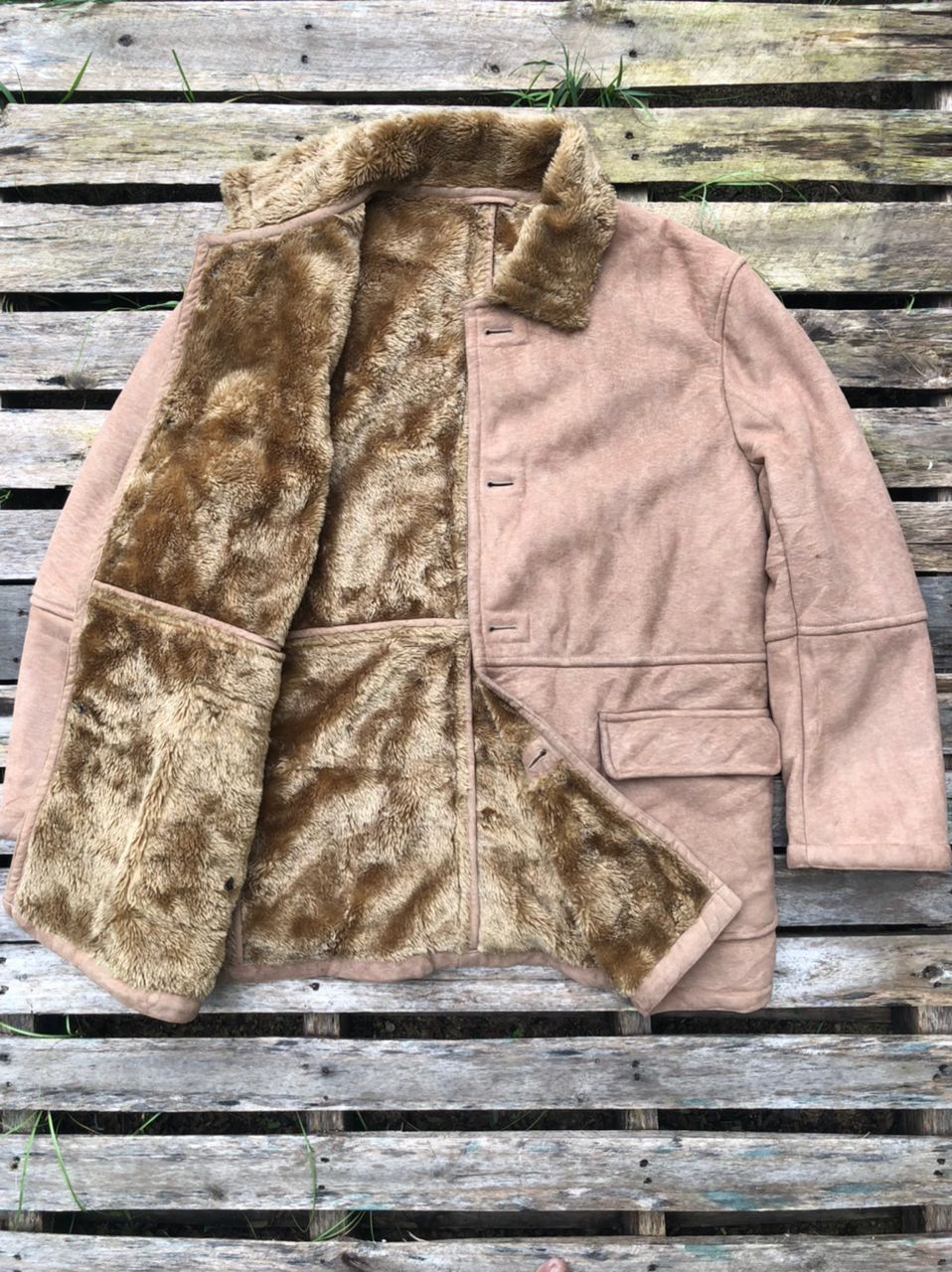 Japanese Brand × Vintage Vintage British Khaki NY Faux Fur Leather Jacket Size US L / EU 52-54 / 3 - 1 Thumbnail