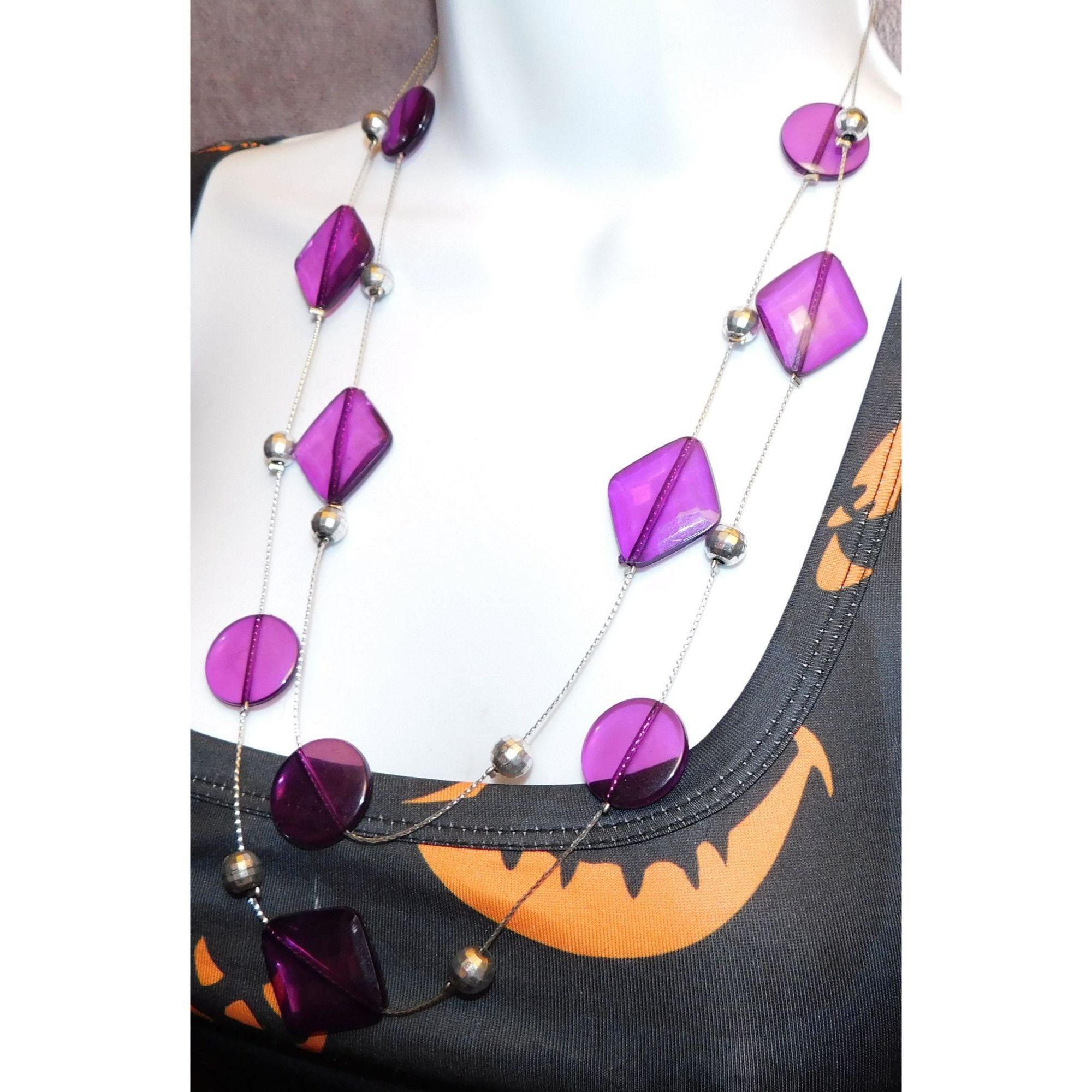 Other Whimsical Purple And Silver Tone Layered Station Necklace Size ONE SIZE - 4 Thumbnail