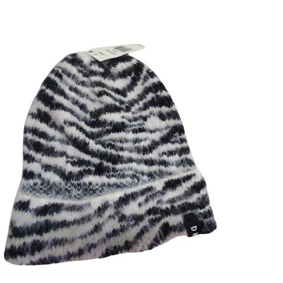 DKNY DKNY Fuzzy Animal Print Beanie Black and White Size ONE SIZE - 3 Thumbnail