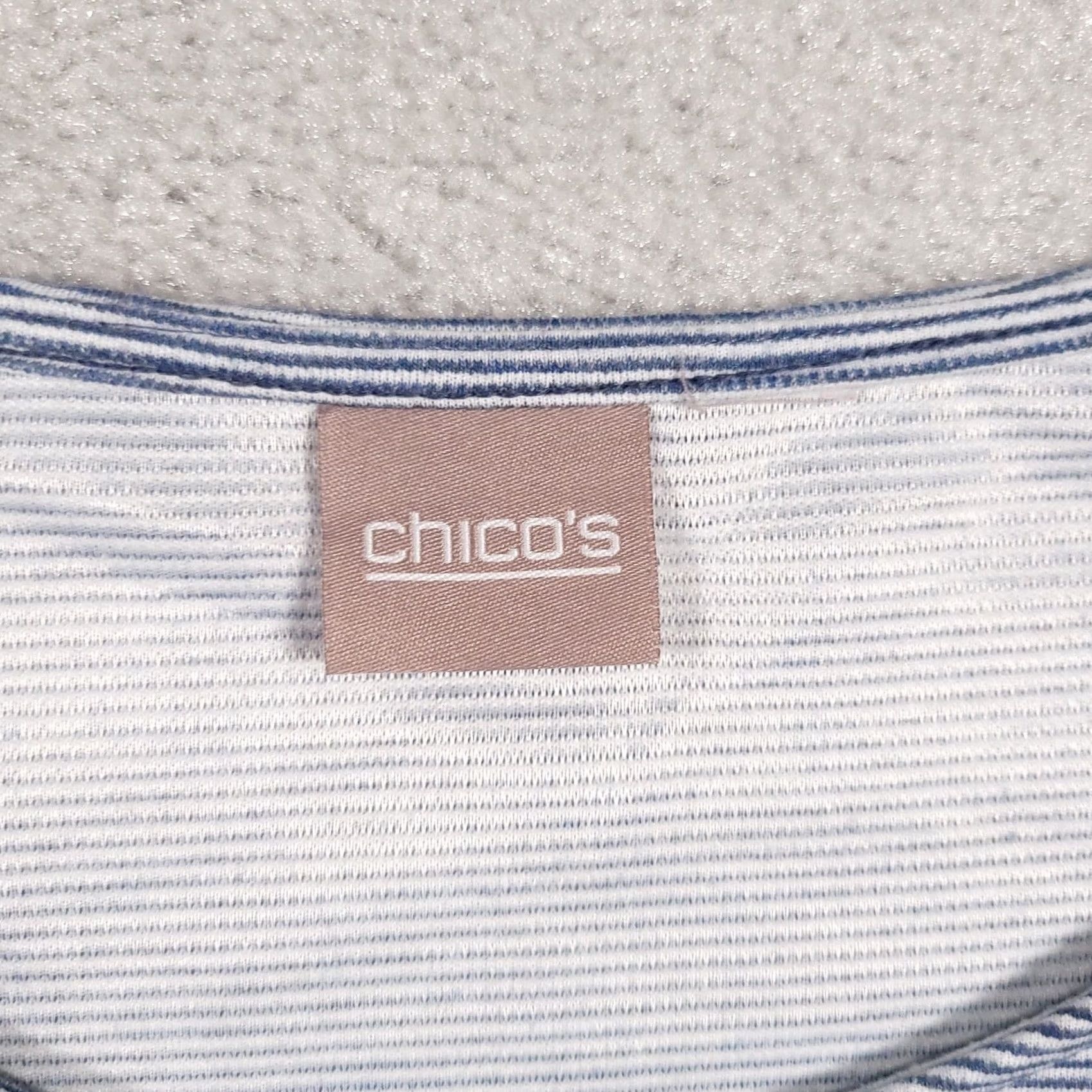 Vintage Chicos Shirt Womens XL Blue White Striped Short Sleeve Lace Up Tee Top Size XL / US 12-14 / IT 48-50 - 5 Thumbnail