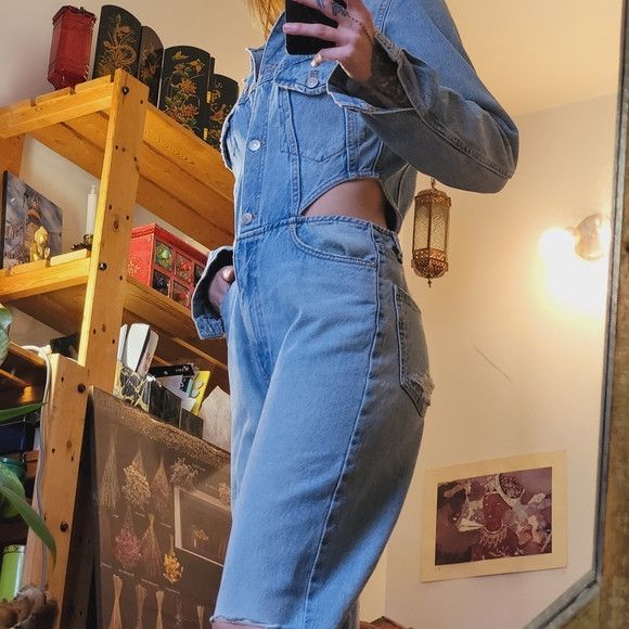 Zara Bloggers Fav Zara Limited Edition Cut Out Denim Jumpsuit - S Size 27" / US 4 / IT 40 - 4 Thumbnail