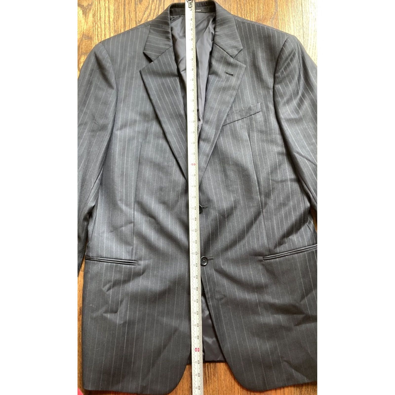 Giorgio Armani Armani Collezioni Giorgio Blazer Mens 42L Black Pinstripe Wool Made In Italy Size 42R - 7 Thumbnail