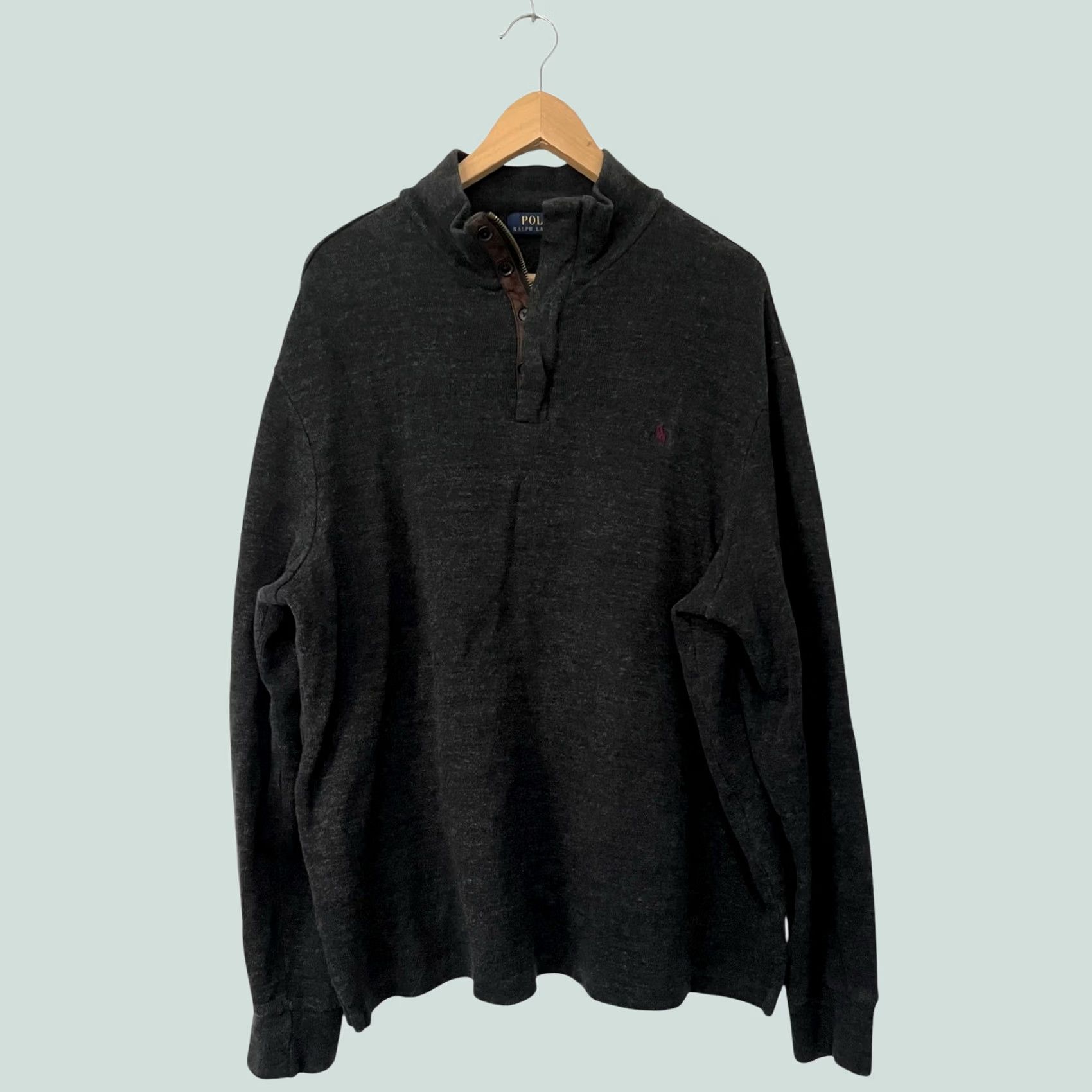 Polo Ralph Lauren Polo Ralph Lauren Men’s XL 1/4 Zip Pullover Leather & Buttons 100% Cotton Gray Knit Sweater Mock Neck Mens Size US XL / EU 56 / 4 - 1 Thumbnail