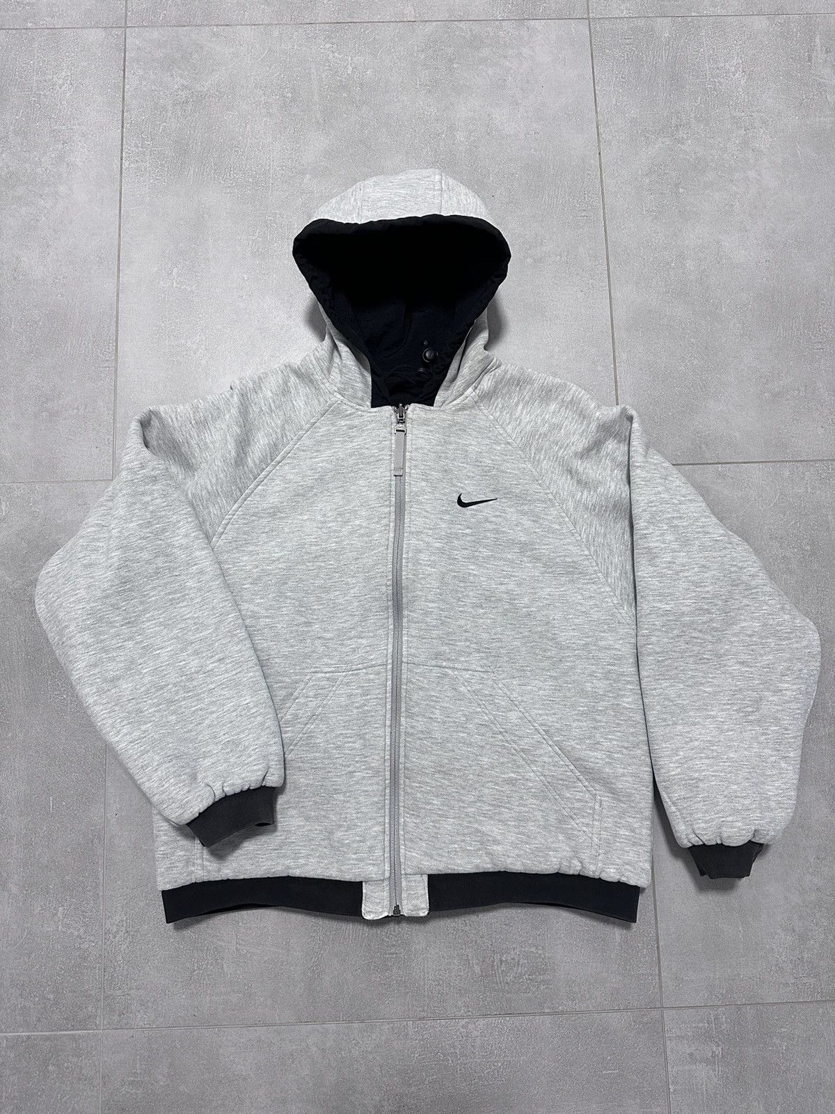 Nike × Vintage Vintage Nike Women’s Jacket Hooded 2in1 Black Grey Swoosh Size M / US 6-8 / IT 42-44 - 3 Thumbnail